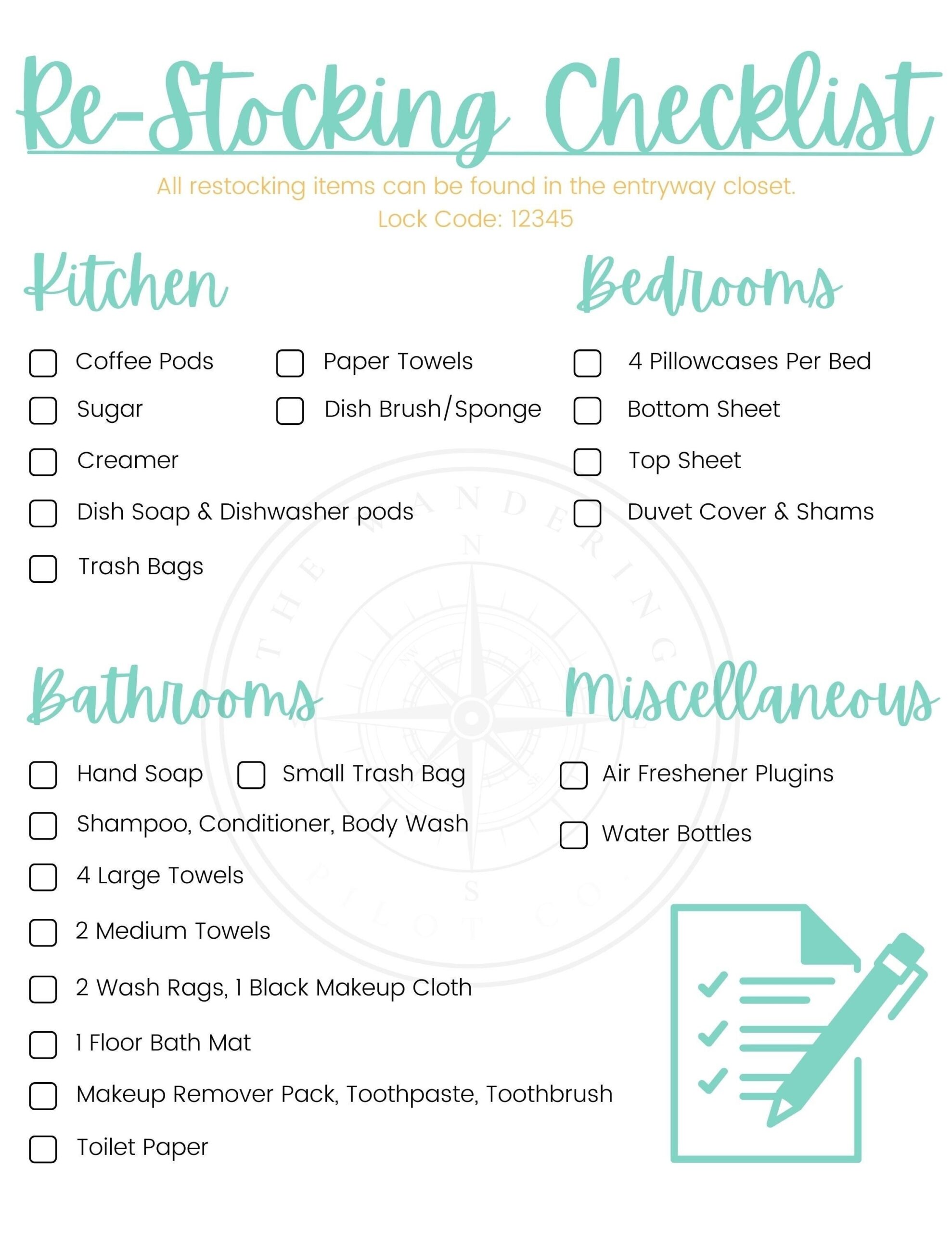 1 Page Airbnb Re stocking Checklist Template Editable Turnover Tool For Hosts Short term Rental Cleaning Aide Superhost Tips And Tricks Etsy