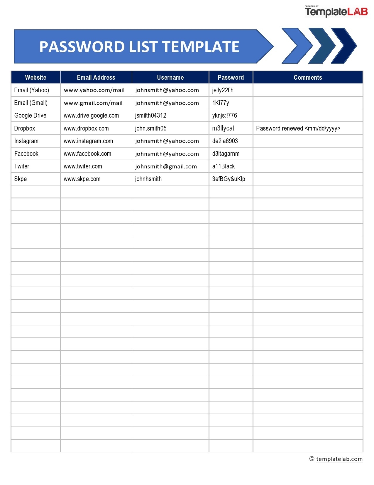 20 Best Password List Templates Word Excel U0026 PDF TemplateLab 20 Best Password List Templates Word Excel U0026 PDF TemplateLab