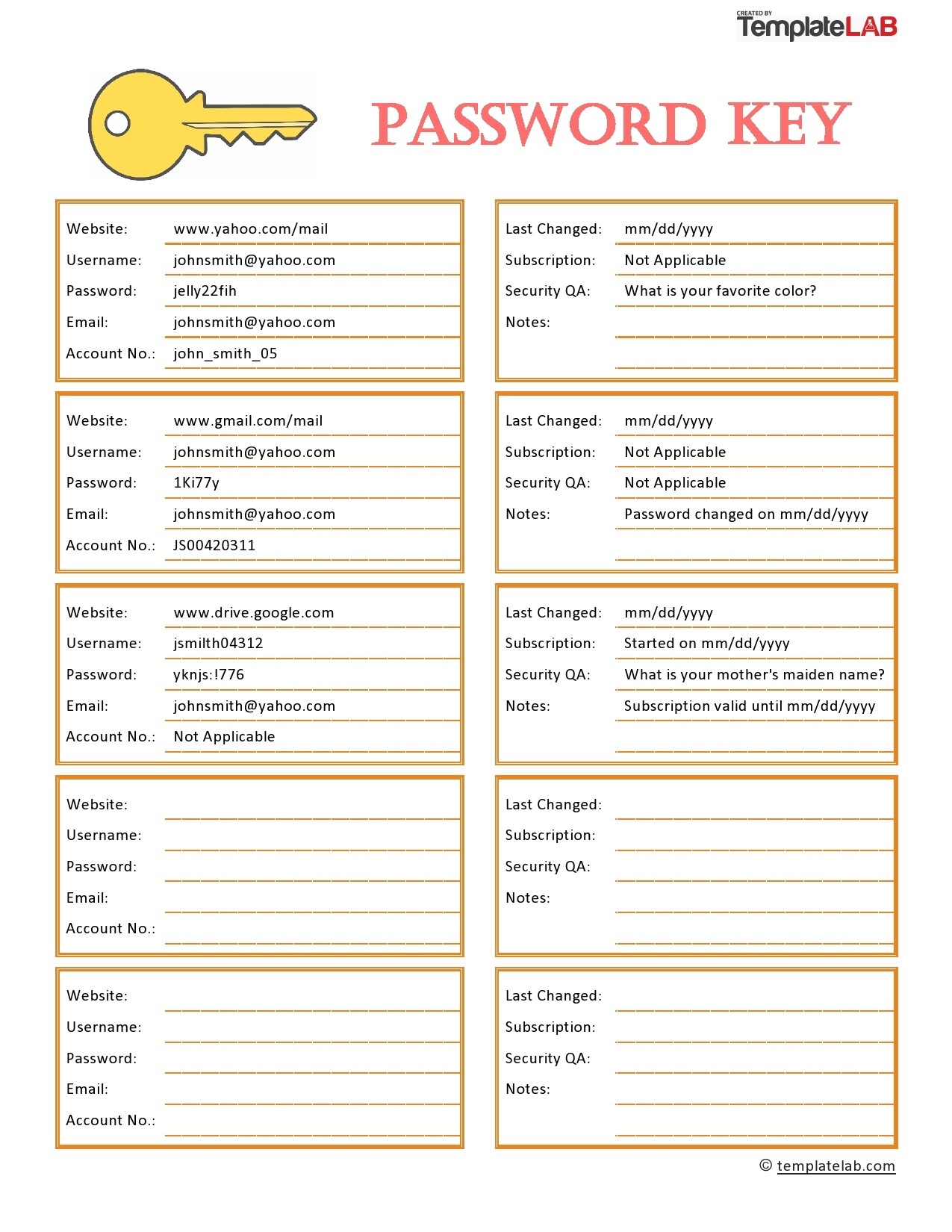 20 Best Password List Templates Word Excel U0026 PDF TemplateLab