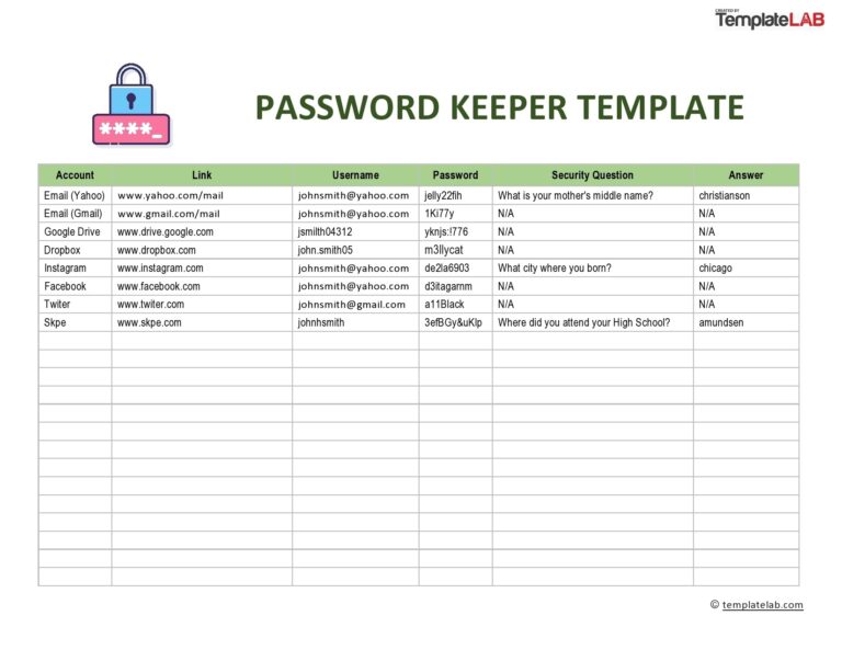 20 Best Password List Templates Word Excel U0026 PDF TemplateLab
