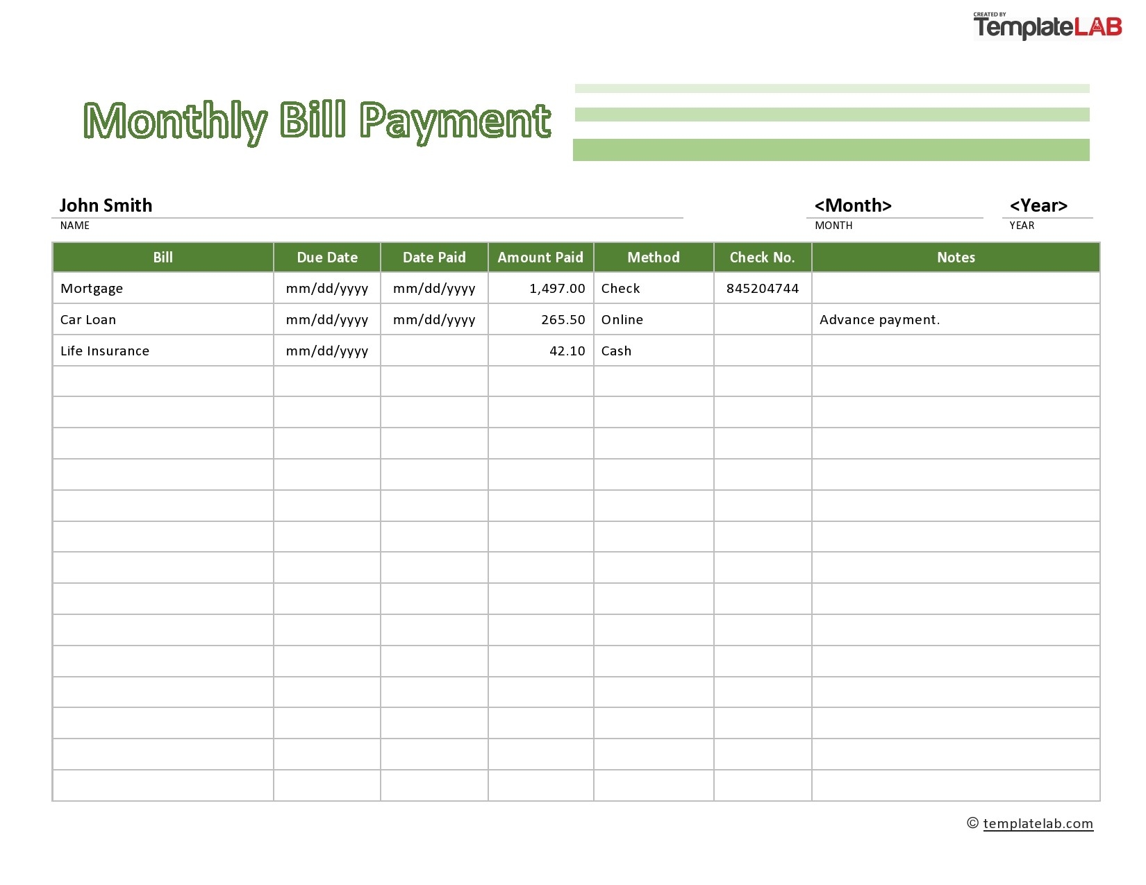 20 Free Bill Pay Checklists U0026 Bill Calendars PDF Word U0026 Excel 