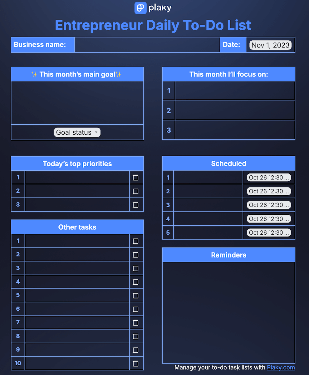 Sample Task List Template