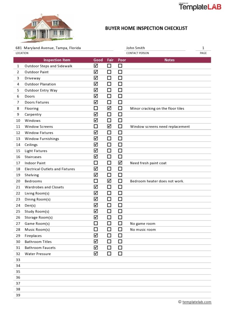 20 Printable Home Inspection Checklists Word PDF 