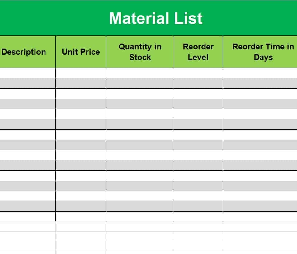 22 Simple Material List Templates WORD EXCEL PDF 