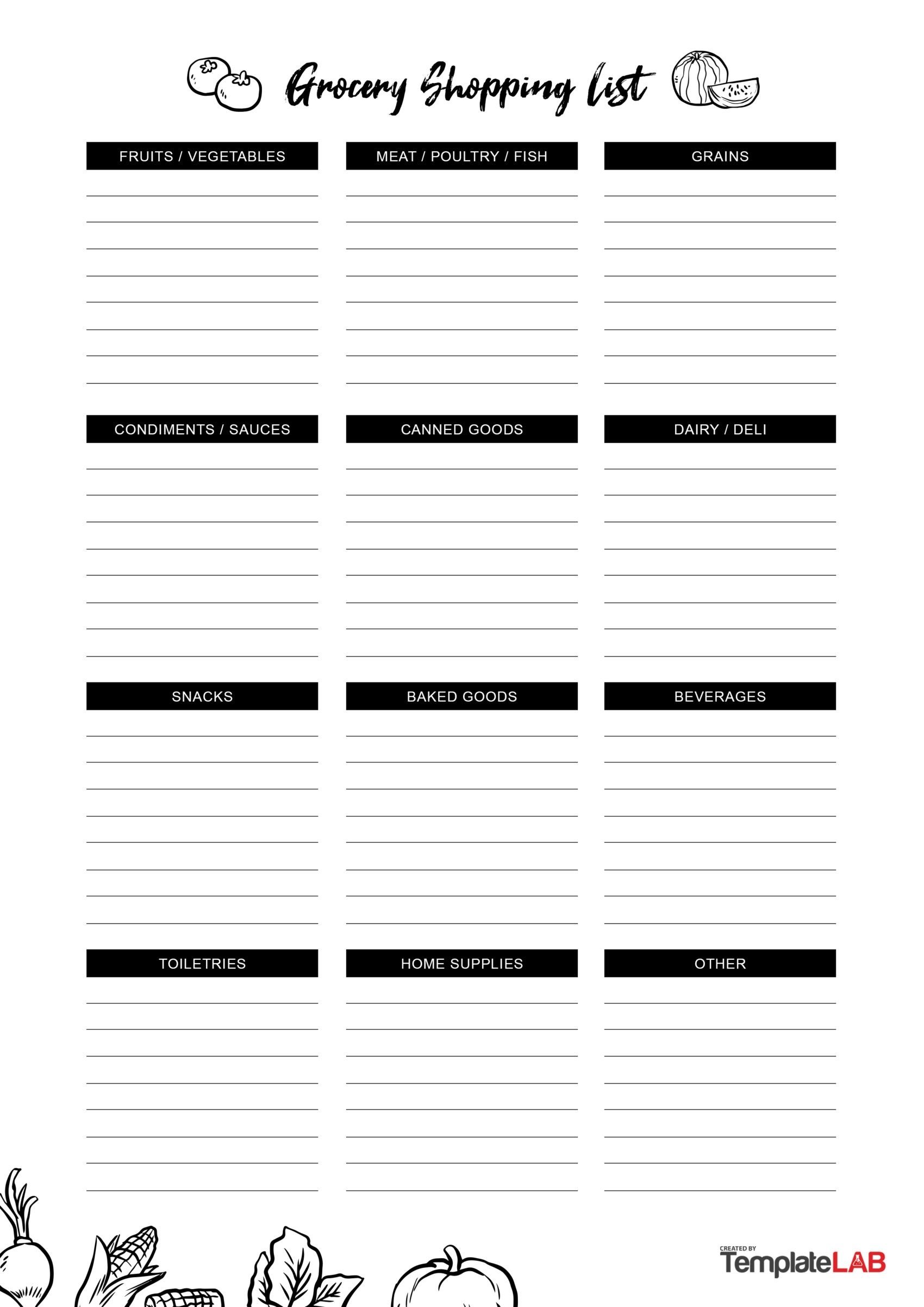Printable Blank Grocery List Template Excel