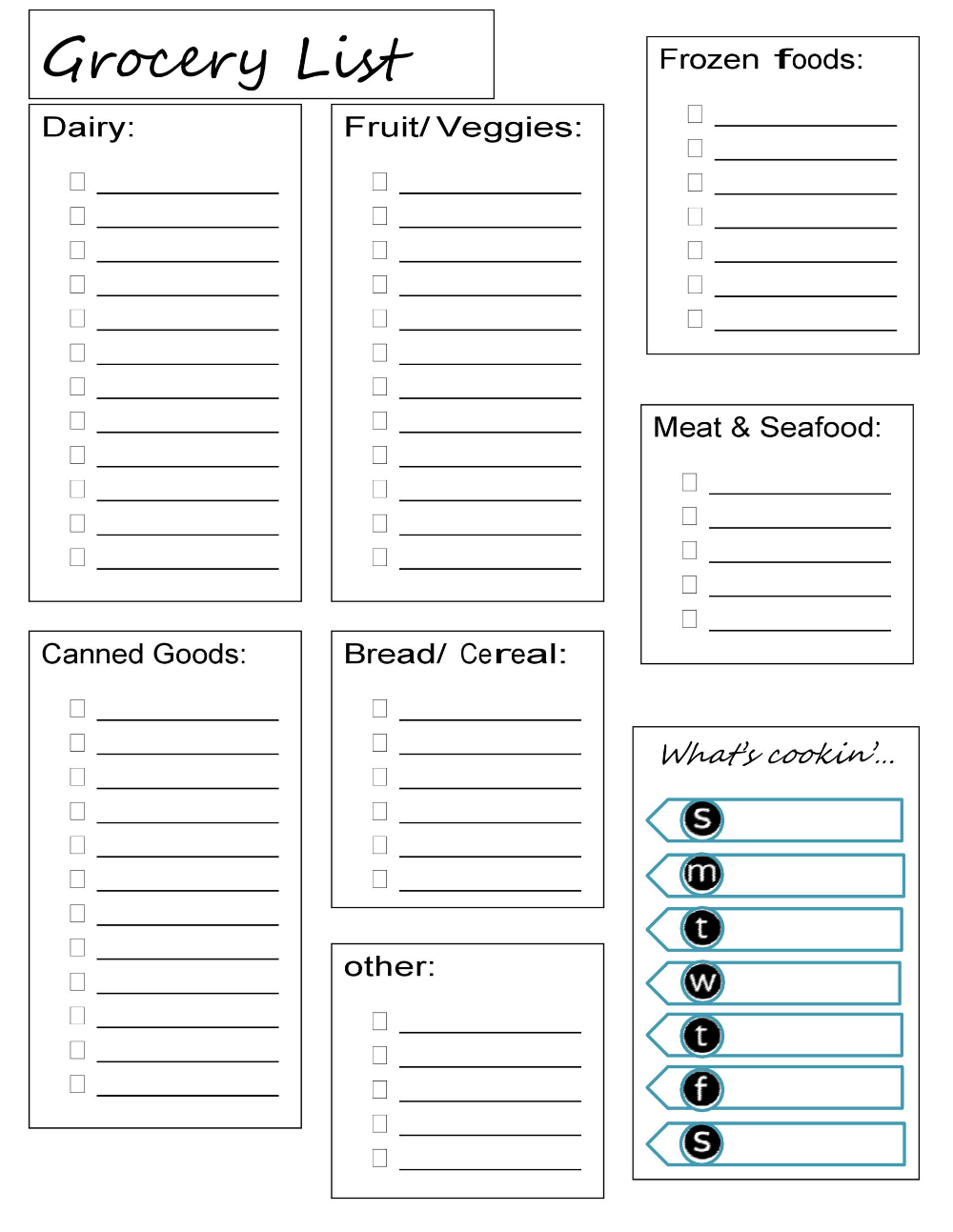 Grocery List Template Free Printable