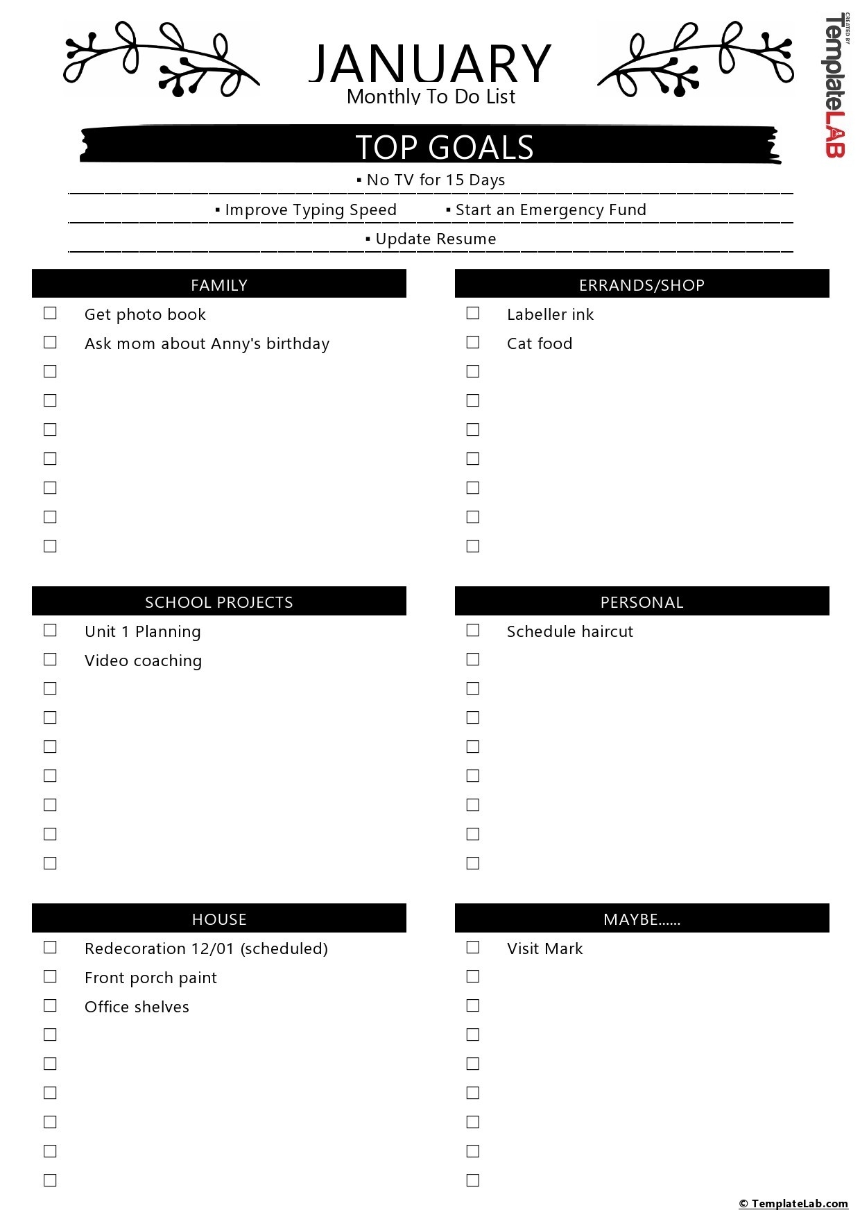 Free Printable Lists Templates