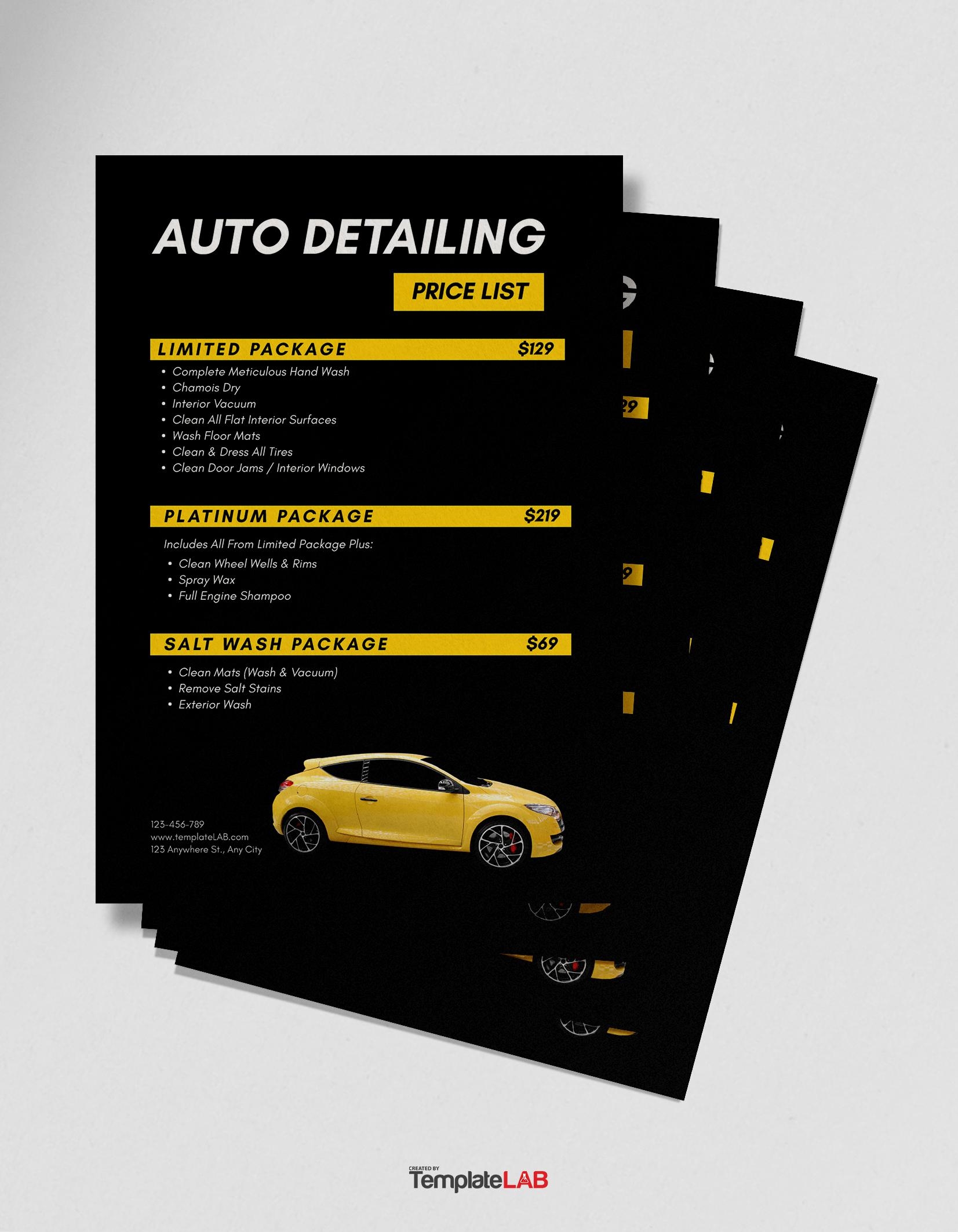Detailing Price List Template