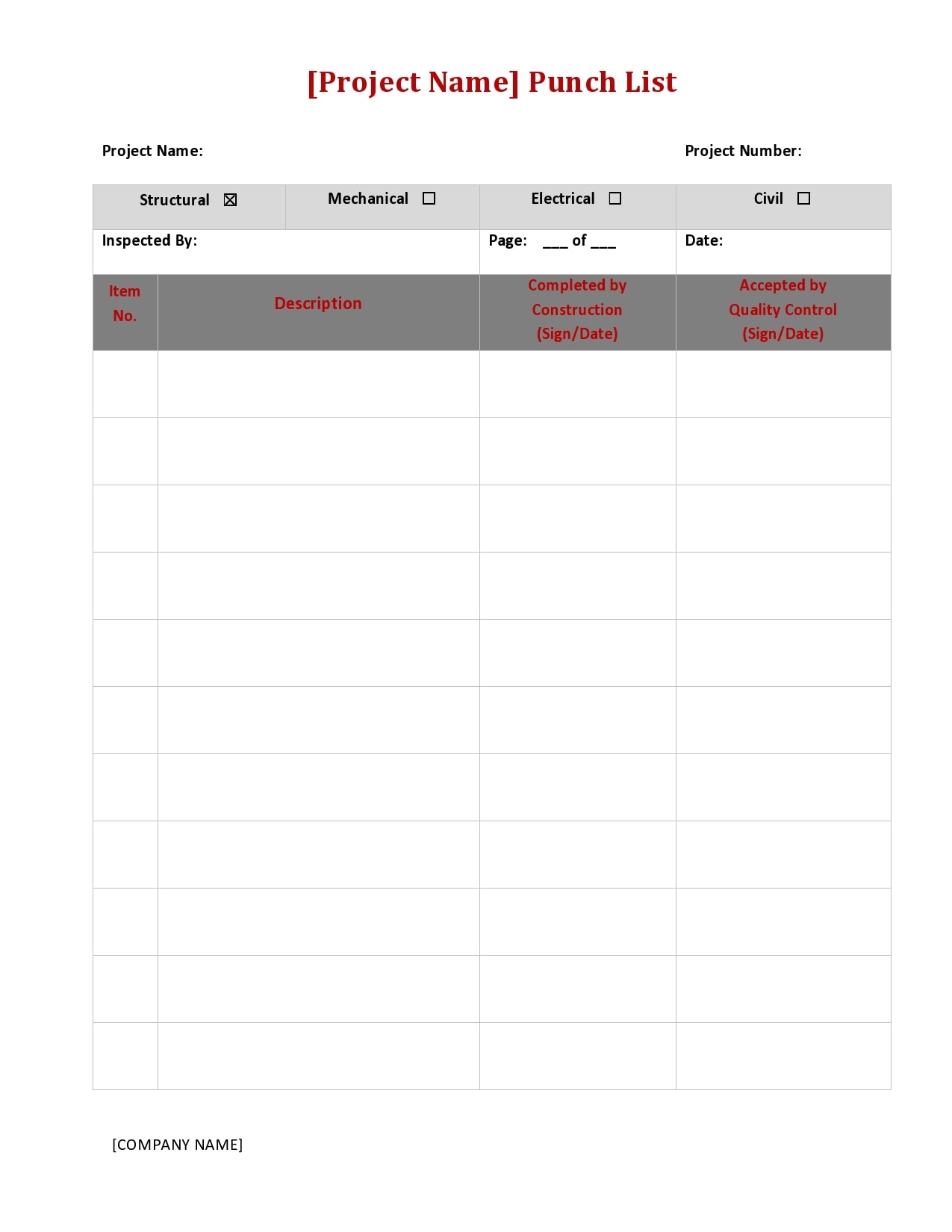 30 Great Punch List Templates U0026 Forms FREE TemplateArchive