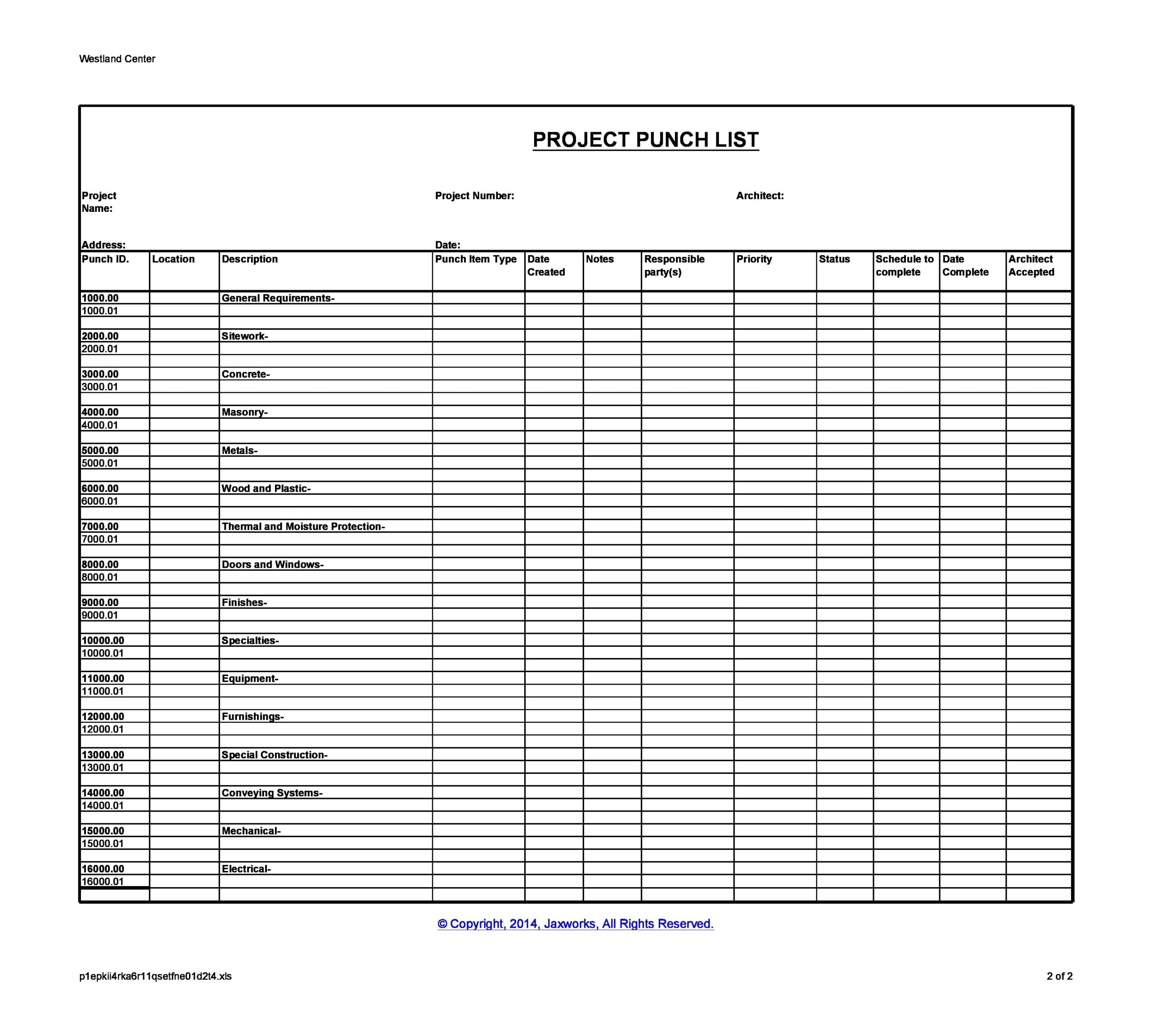 30 Great Punch List Templates U0026 Forms FREE TemplateArchive