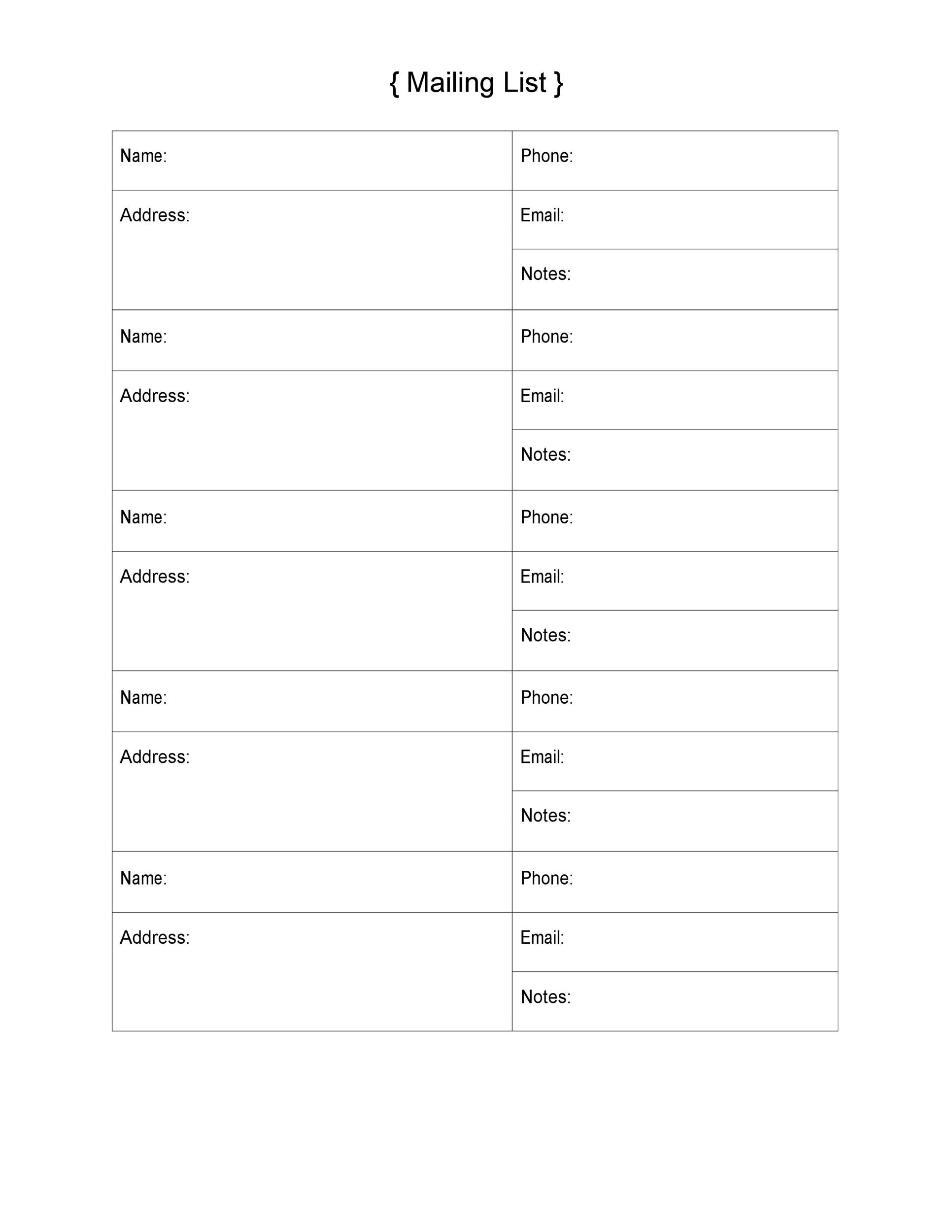 Free Printable Email List Template
