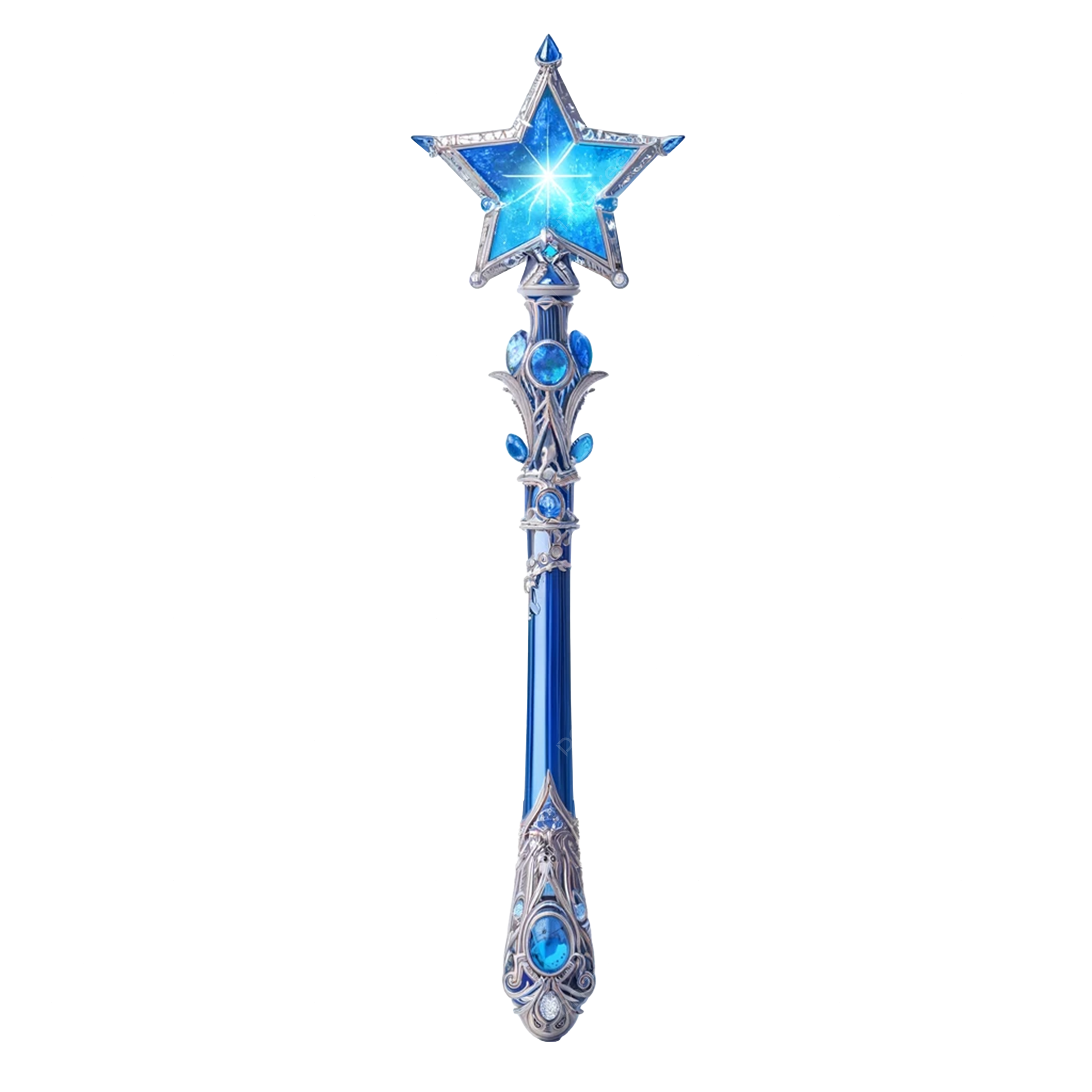 3d Star Magic Wand Metal Texture Blue Gem Shaped Magic Wand 
