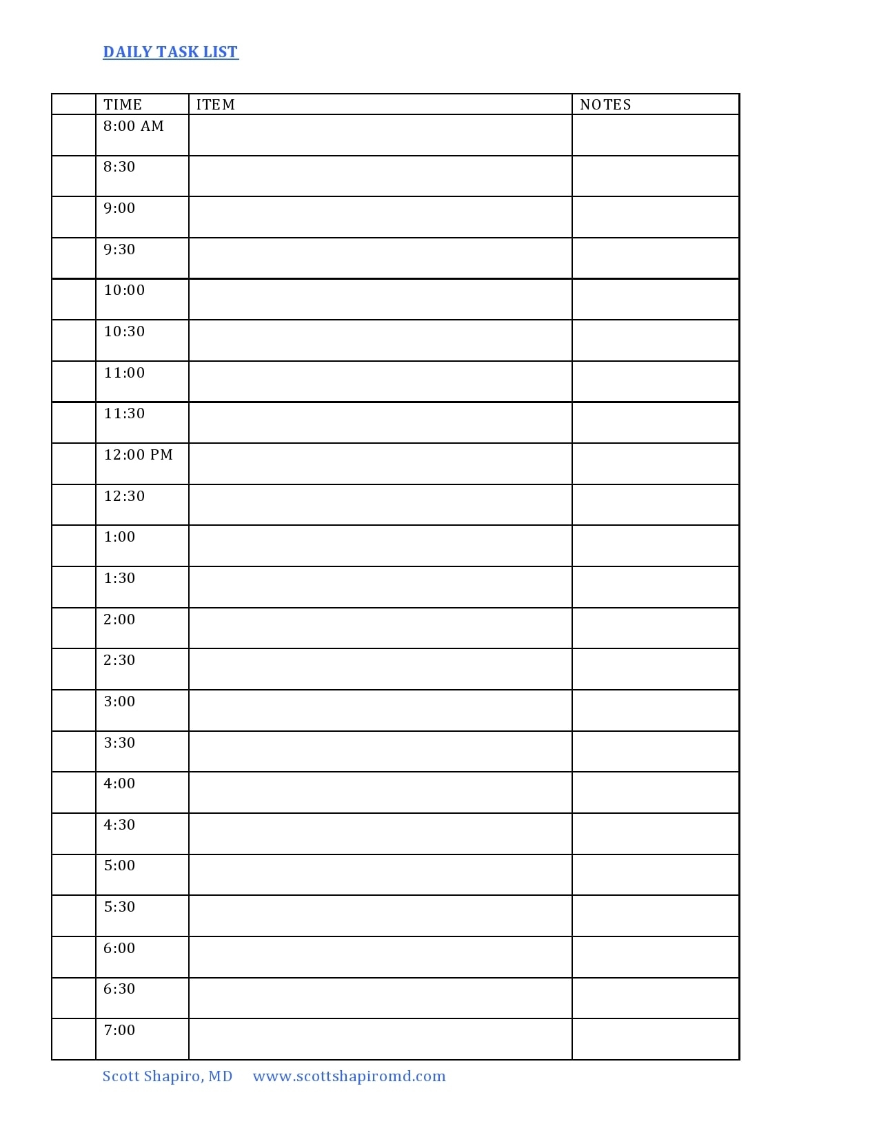 Activity List Template
