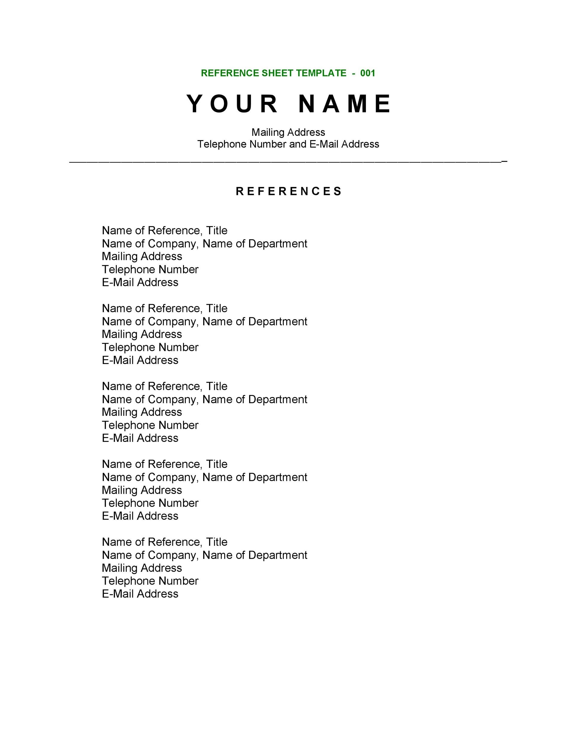 40 Professional Reference Page Sheet Templates TemplateLab