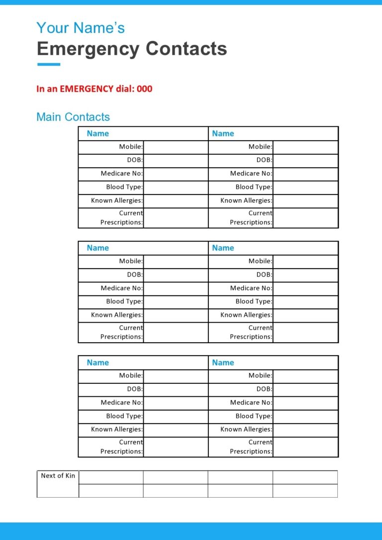 42 Printable Emergency Contact Forms 100 Free