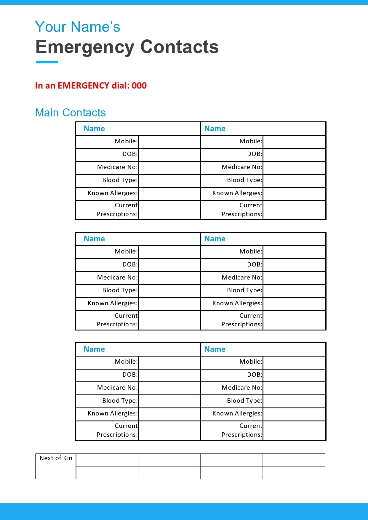 42 Printable Emergency Contact Forms 100 Free 