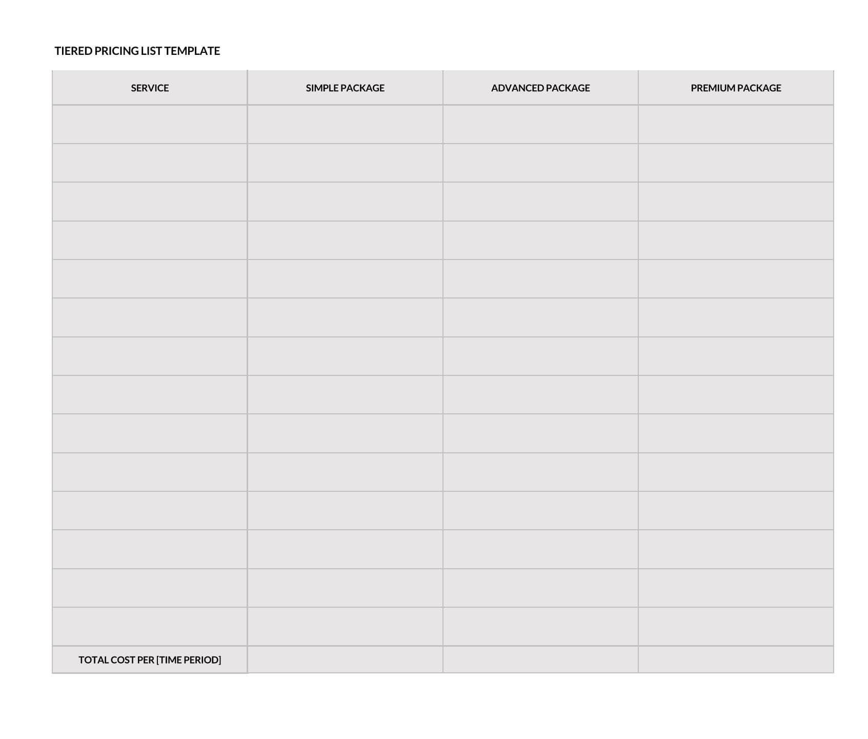 Printable Price List Template Free