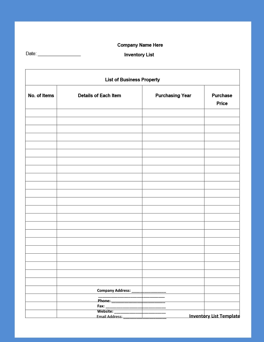 Inventory List Template