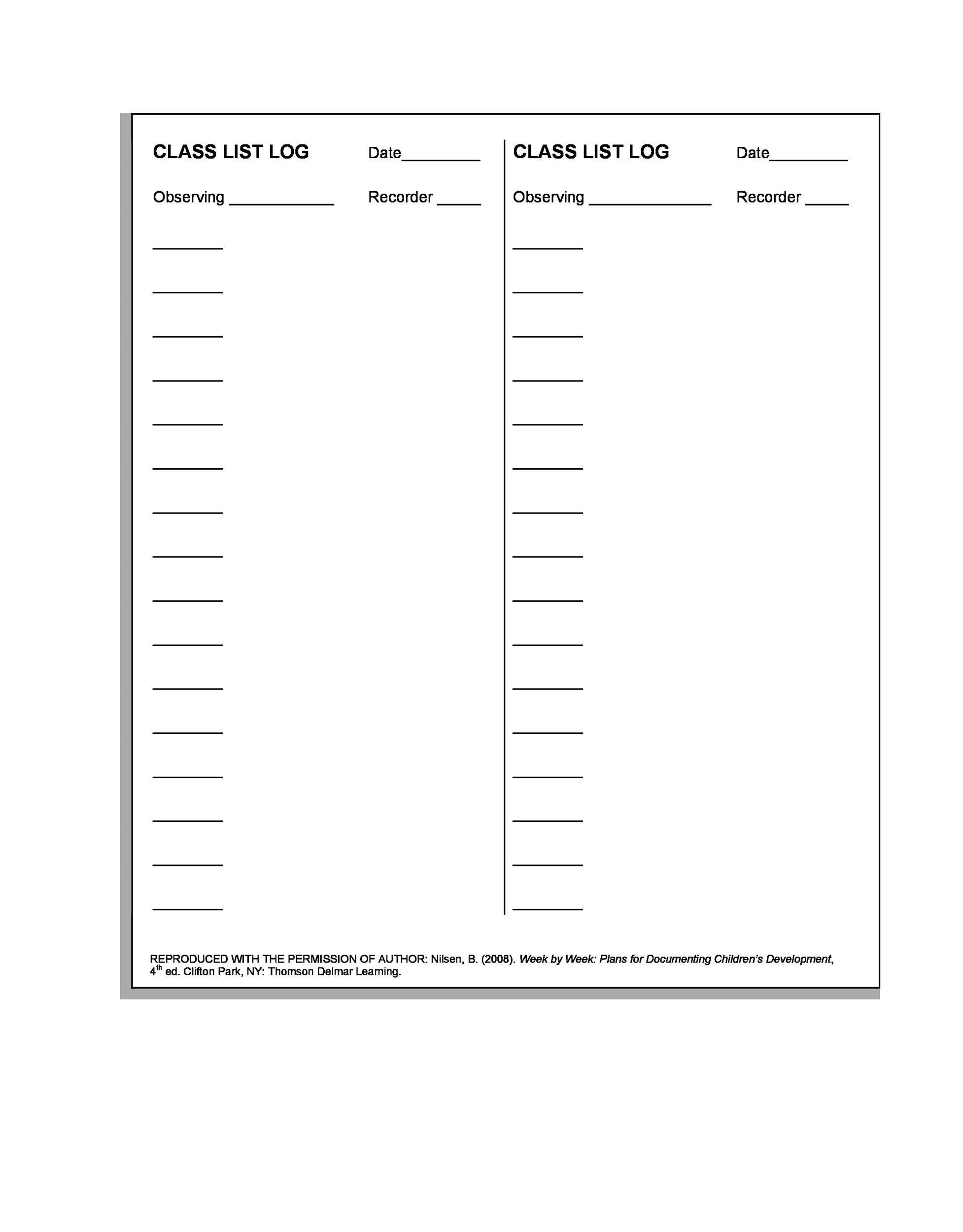 Printable Class List Template Free