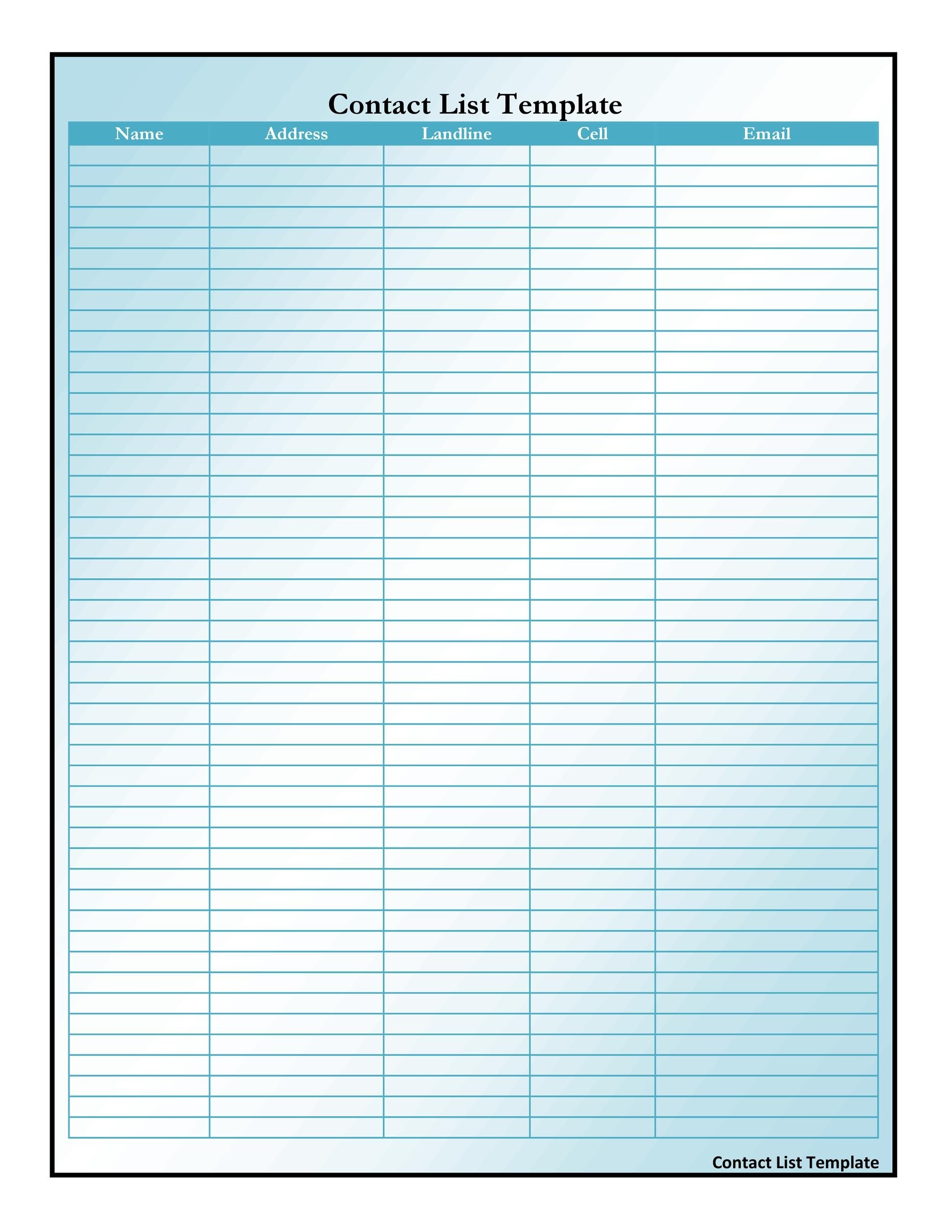 Free Printable Phone List Template