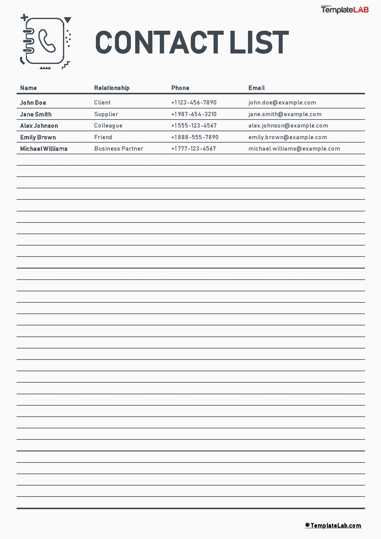 48 Phone U0026 Email Contact List Templates Word Excel PDF 