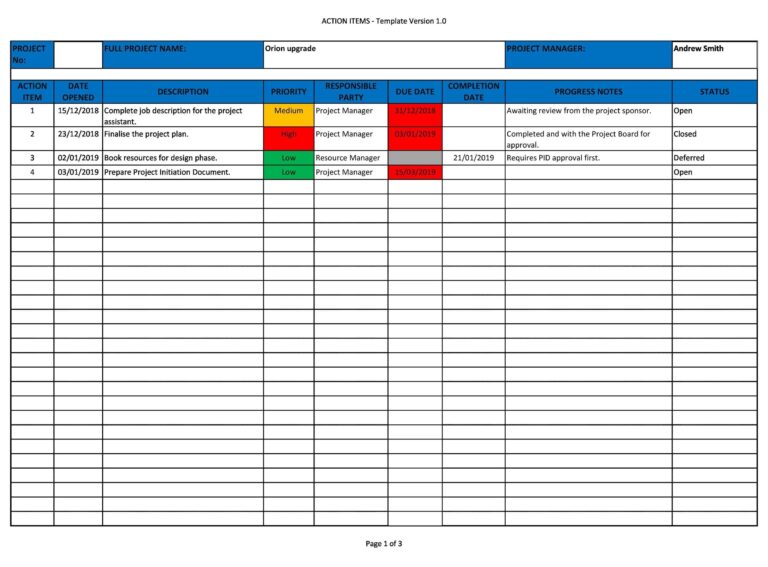 49 Great Action Item Templates MS Word U0026 Excel TemplateLab