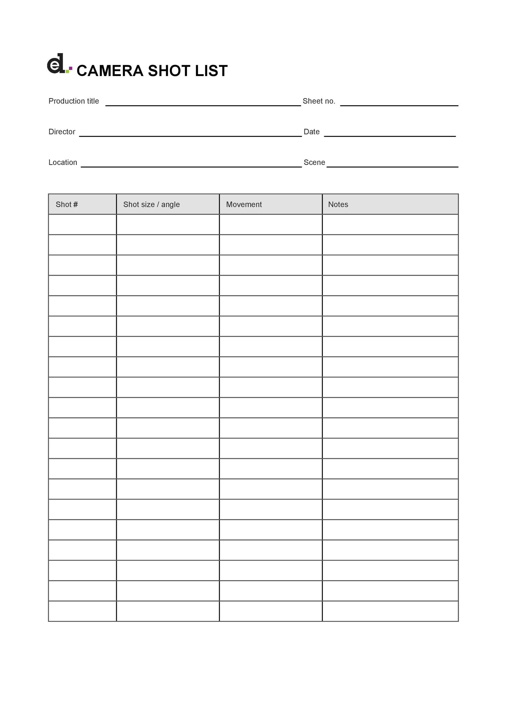 50 Handy Shot List Templates Film U0026 Photography TemplateLab