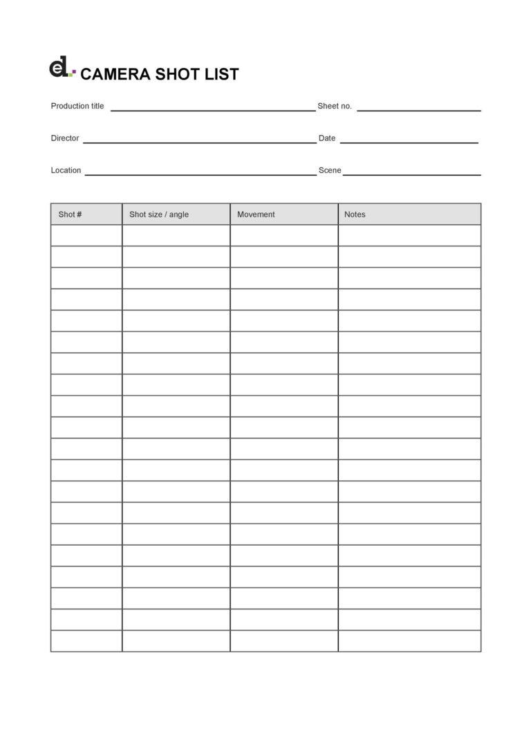 50 Handy Shot List Templates Film U0026 Photography TemplateLab