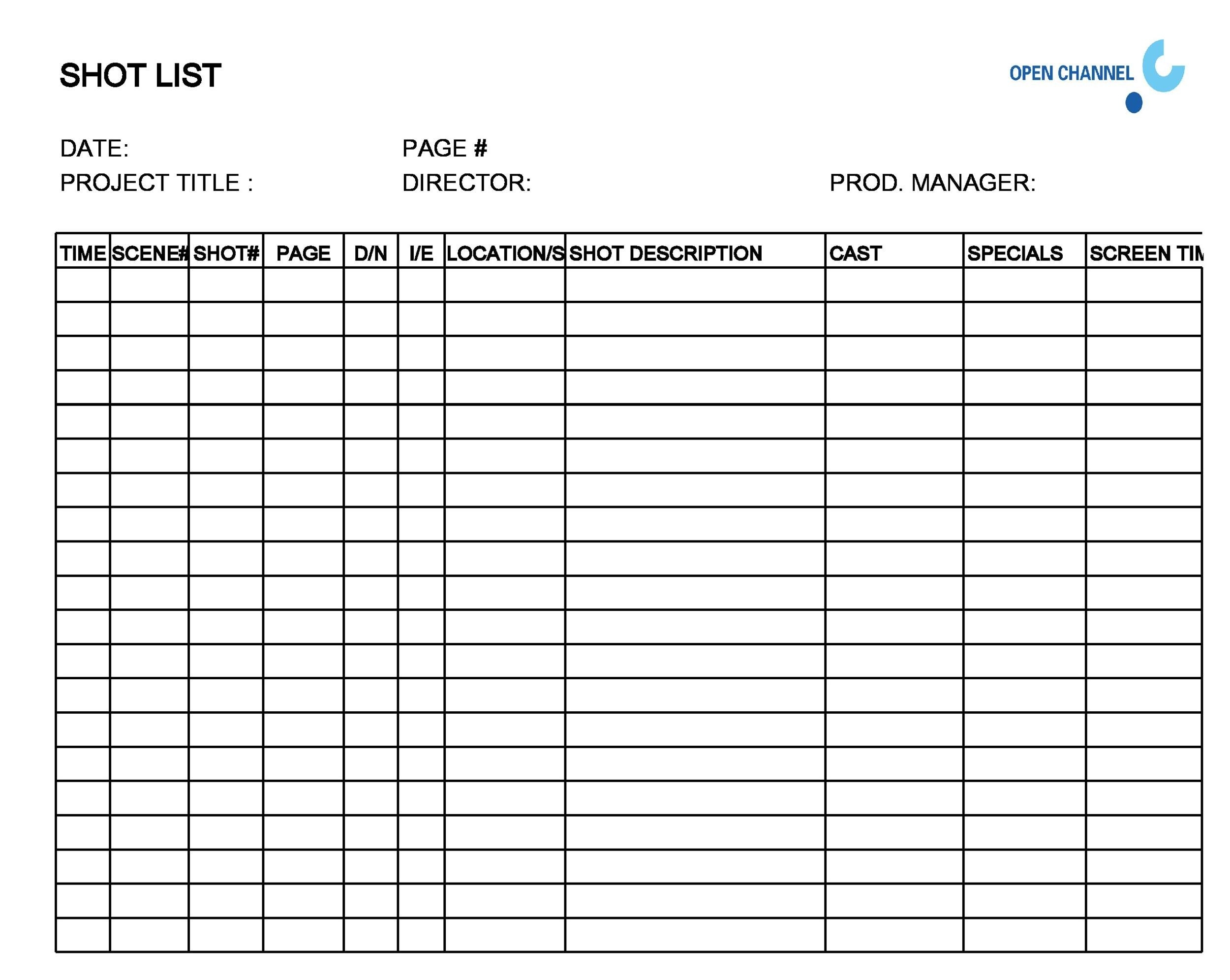 50 Handy Shot List Templates Film U0026 Photography TemplateLab