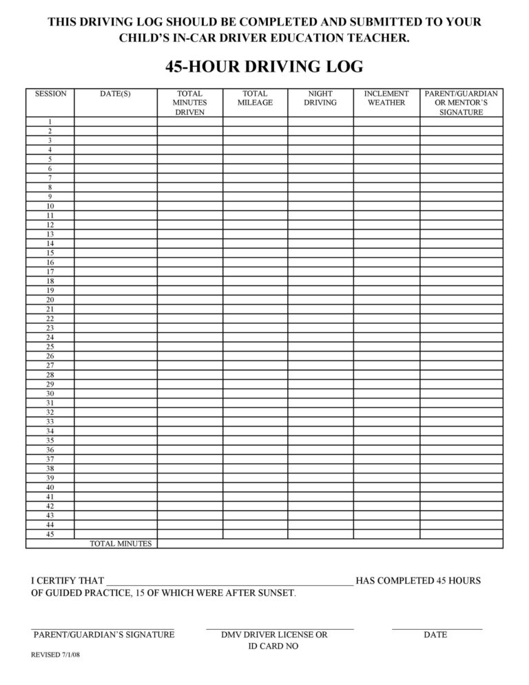 50 Printable Driver s Daily Log Books Templates U0026 Examples