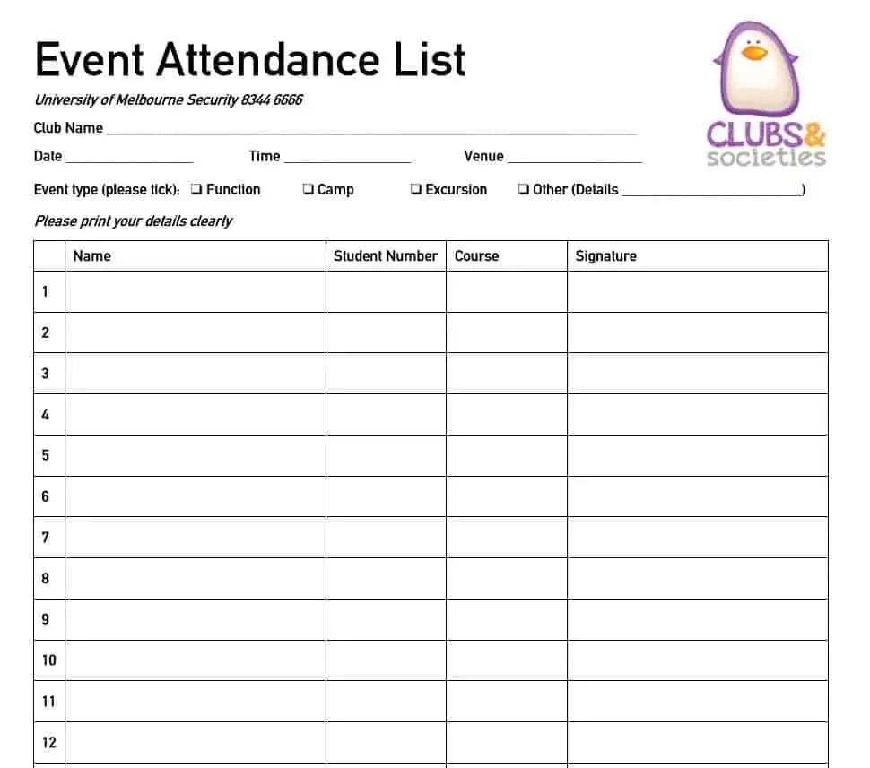 Attendance List Template Word