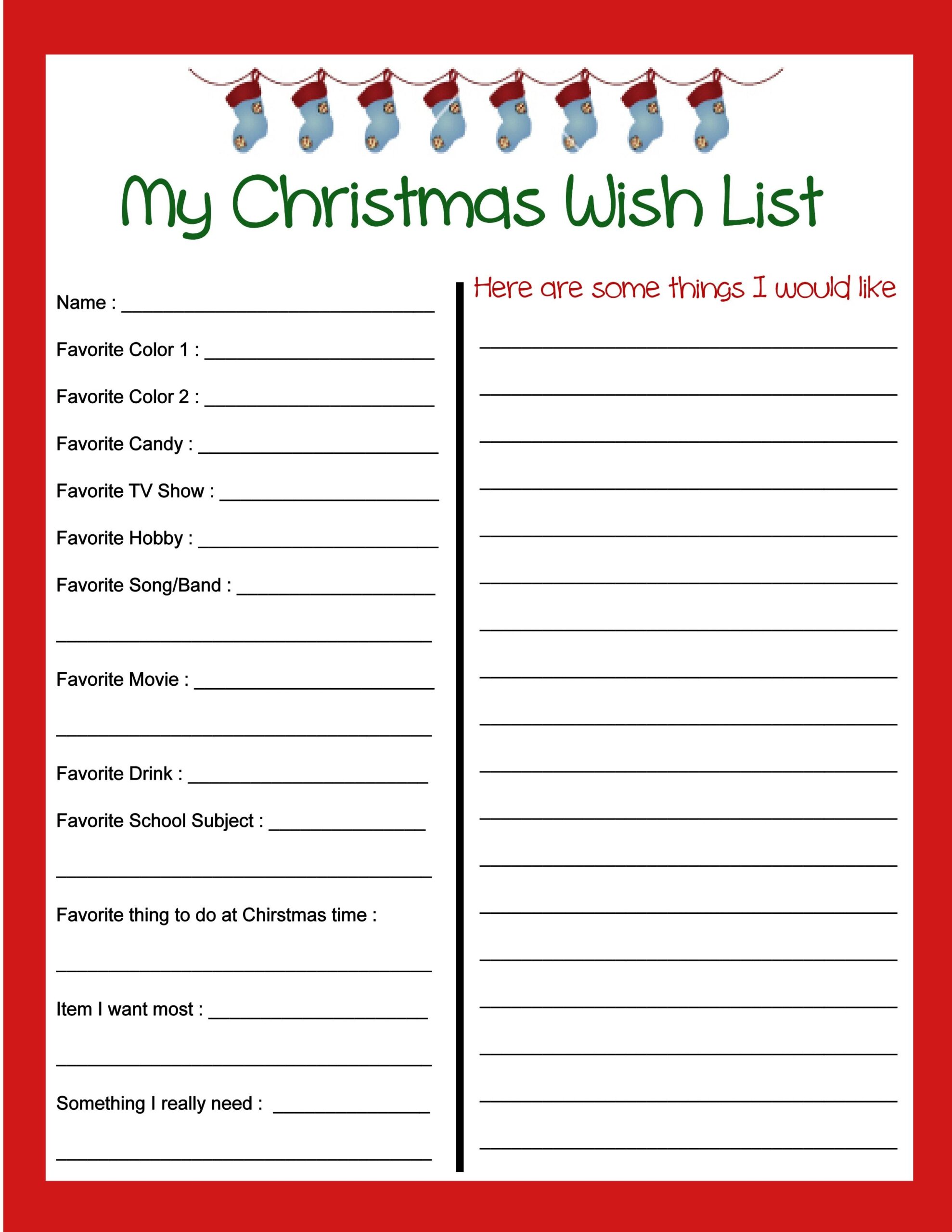 Holiday Wish List Template Holiday Wish List Template