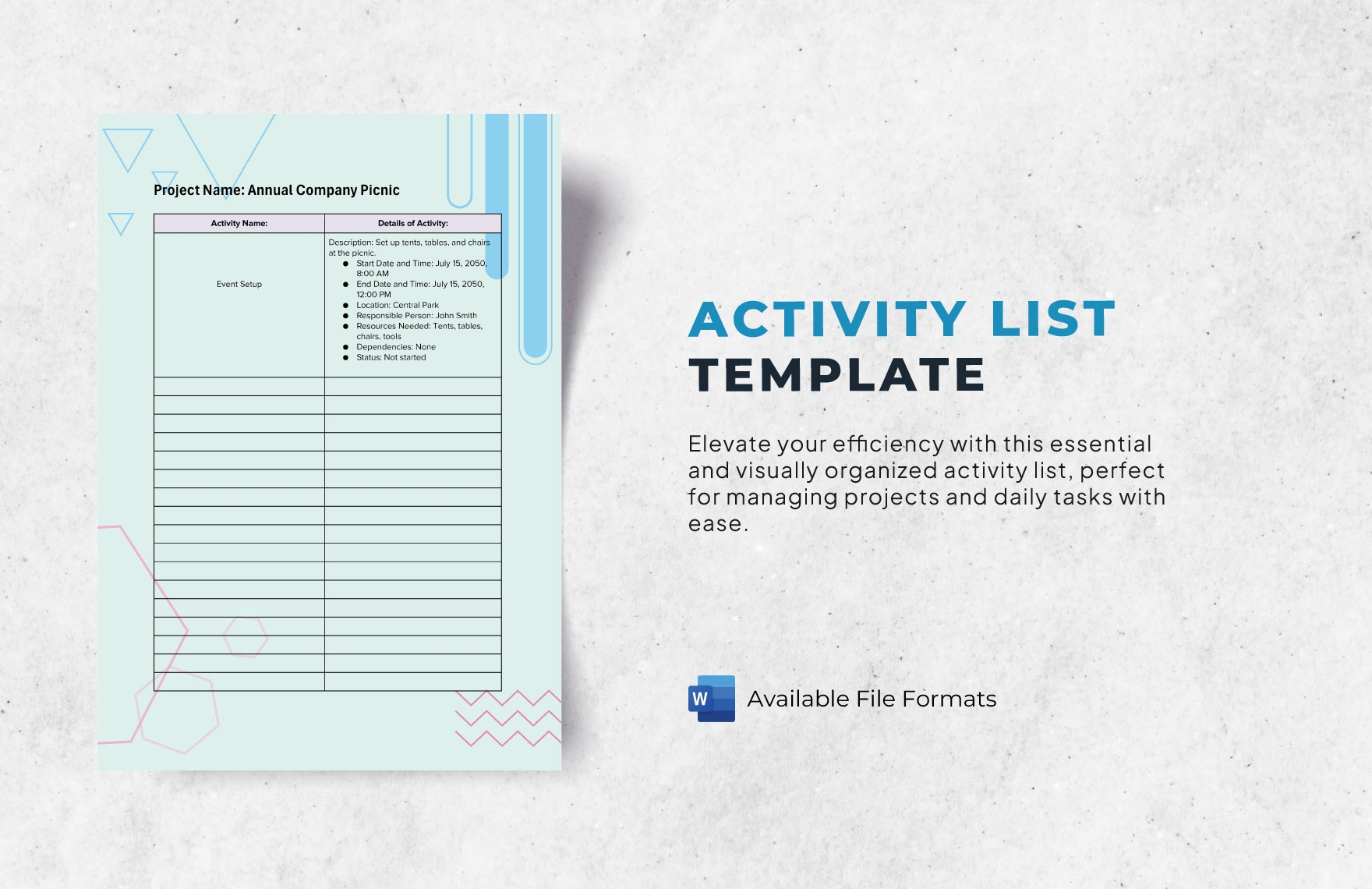 Activity List Template In Word Download Template