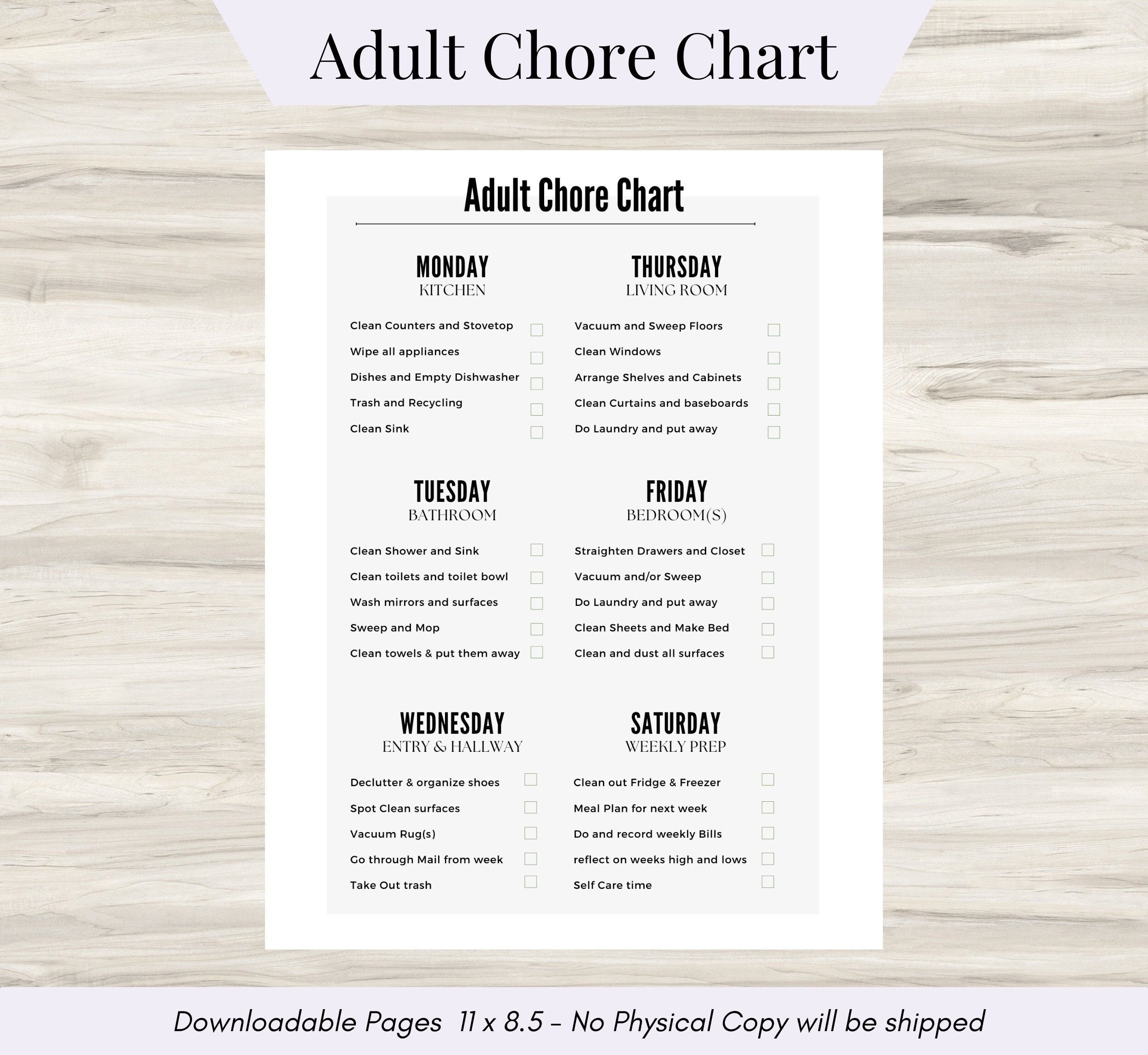 Adult Chore Chart Productivity Chart For Families Adults U0026 Kids Task List Routine Chart Printable 6 day Chore Chart Daily Chores PDF Etsy