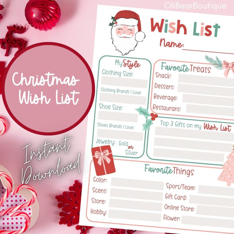 Adult Christmas Wish List Christmas Questionnaire Printable