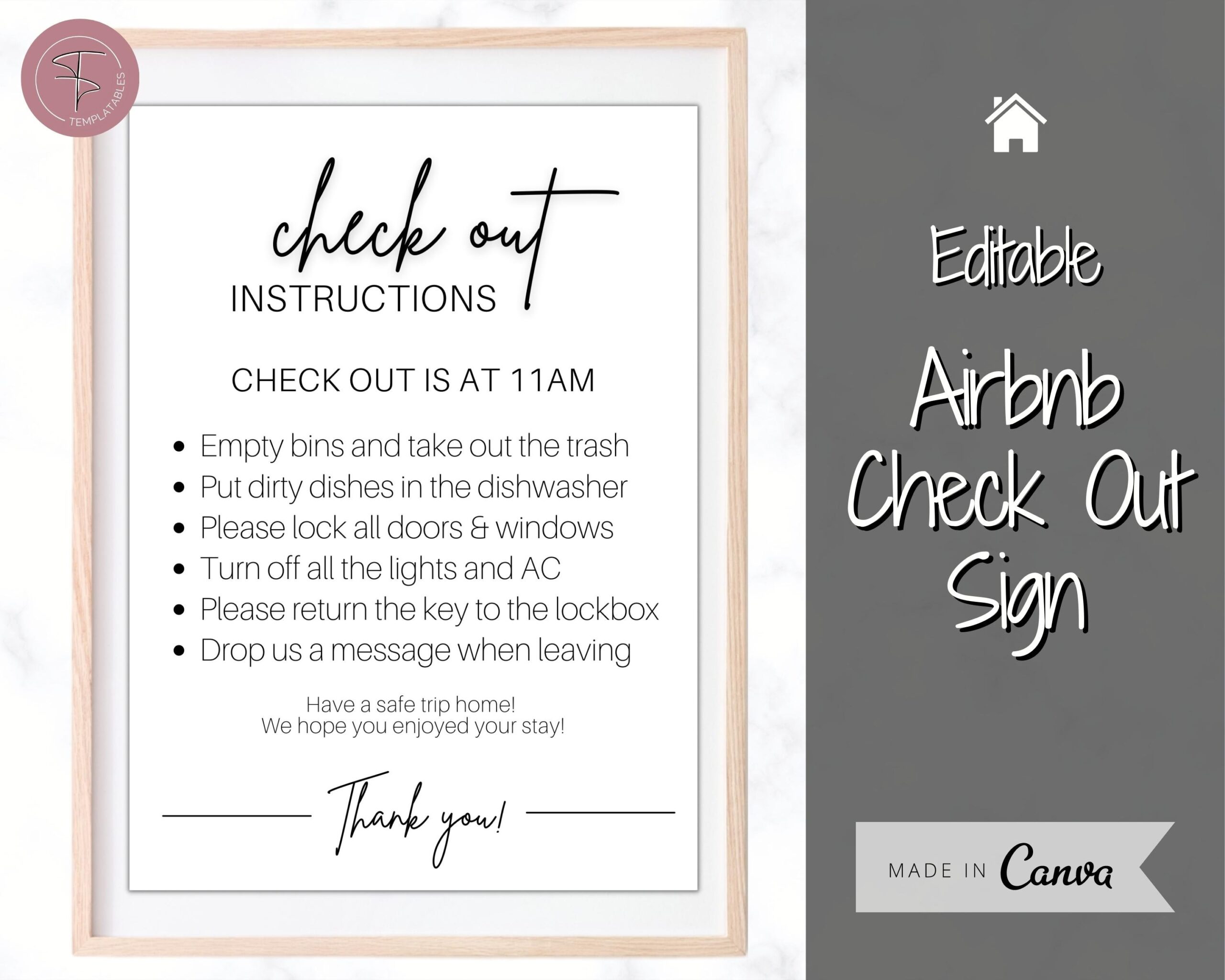 Airbnb Check Out Sign Editable Checklist Template House Rules 