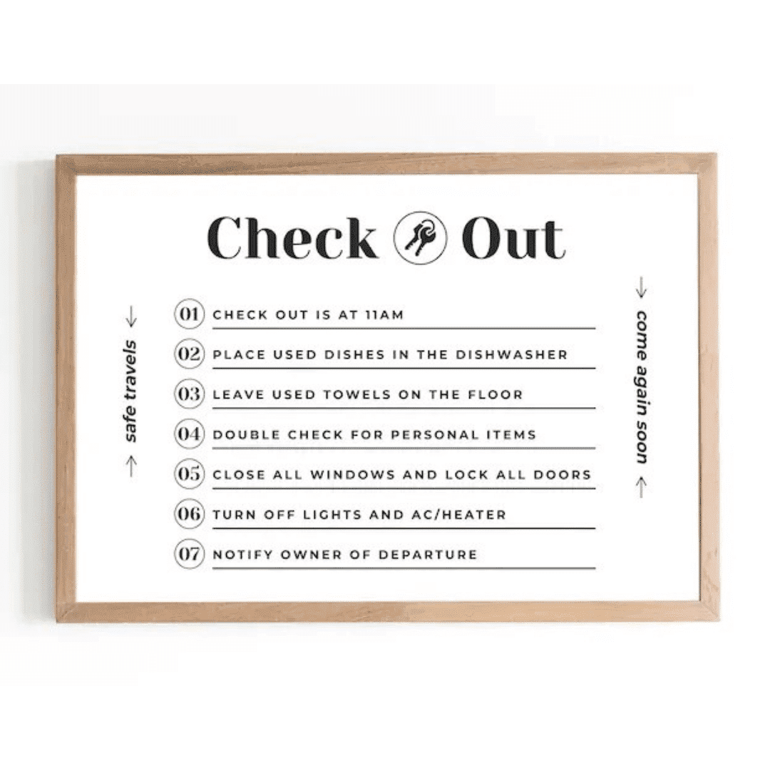 Airbnb Check Out Sign Template Airbnb Checkout Sign