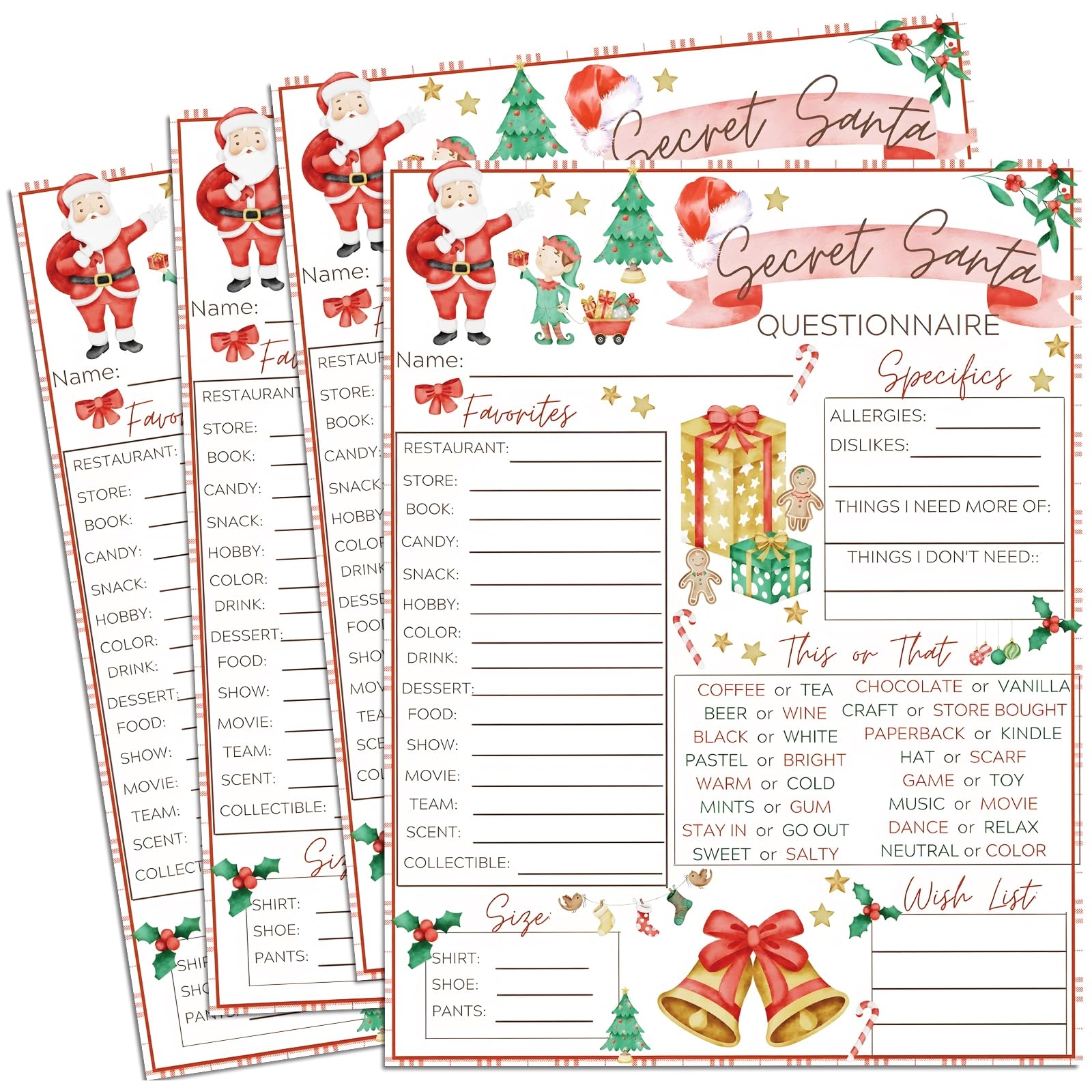 Amazon JarThenaAMCS 25Pcs Christmas Questionnaire Sheet 