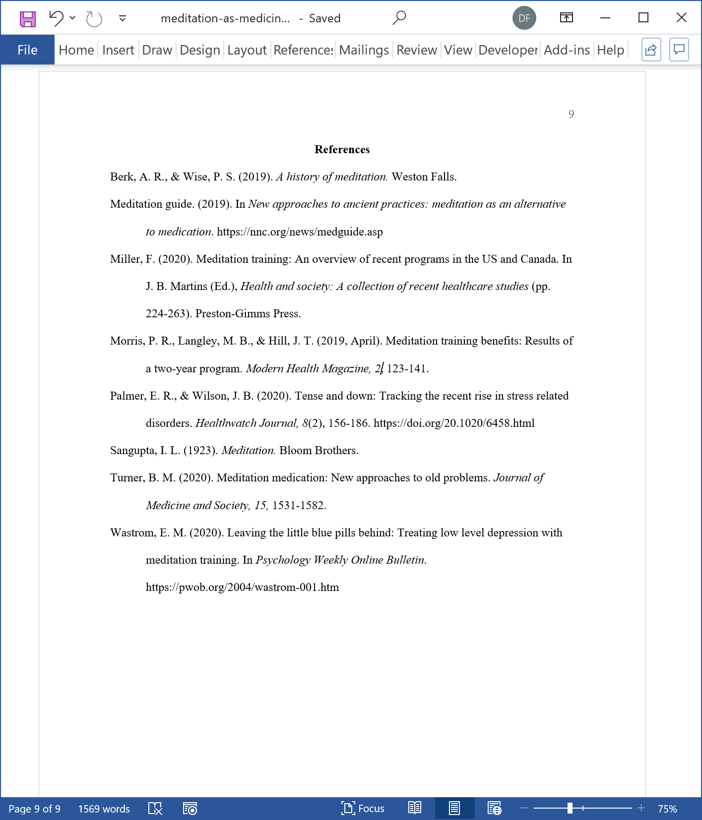 Reference List Template Apa