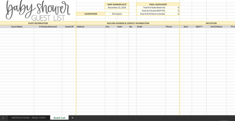 Baby Shower Guest List Template Etsy