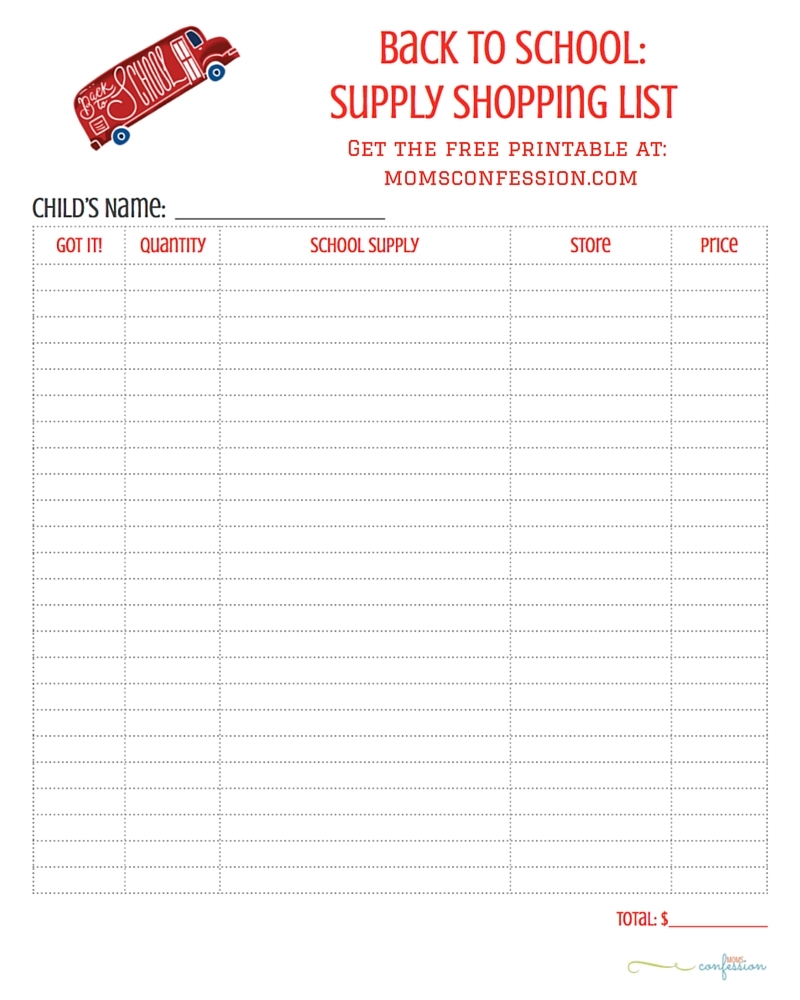 Free Printable Blank Supply List
