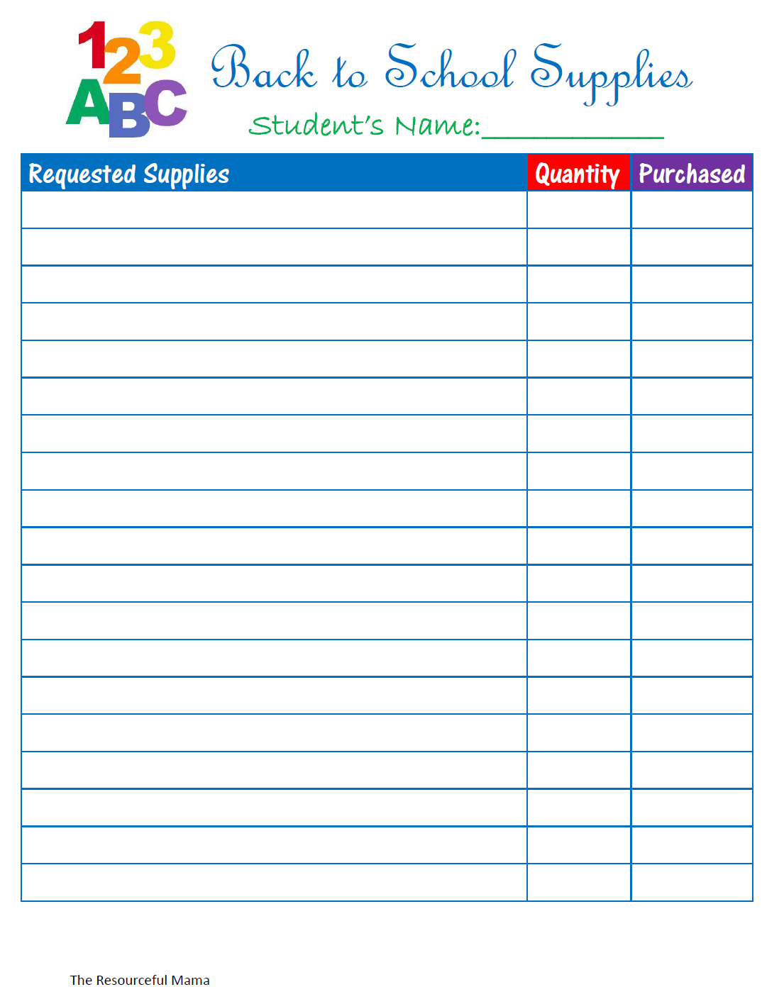 Free Printable Supply List Template