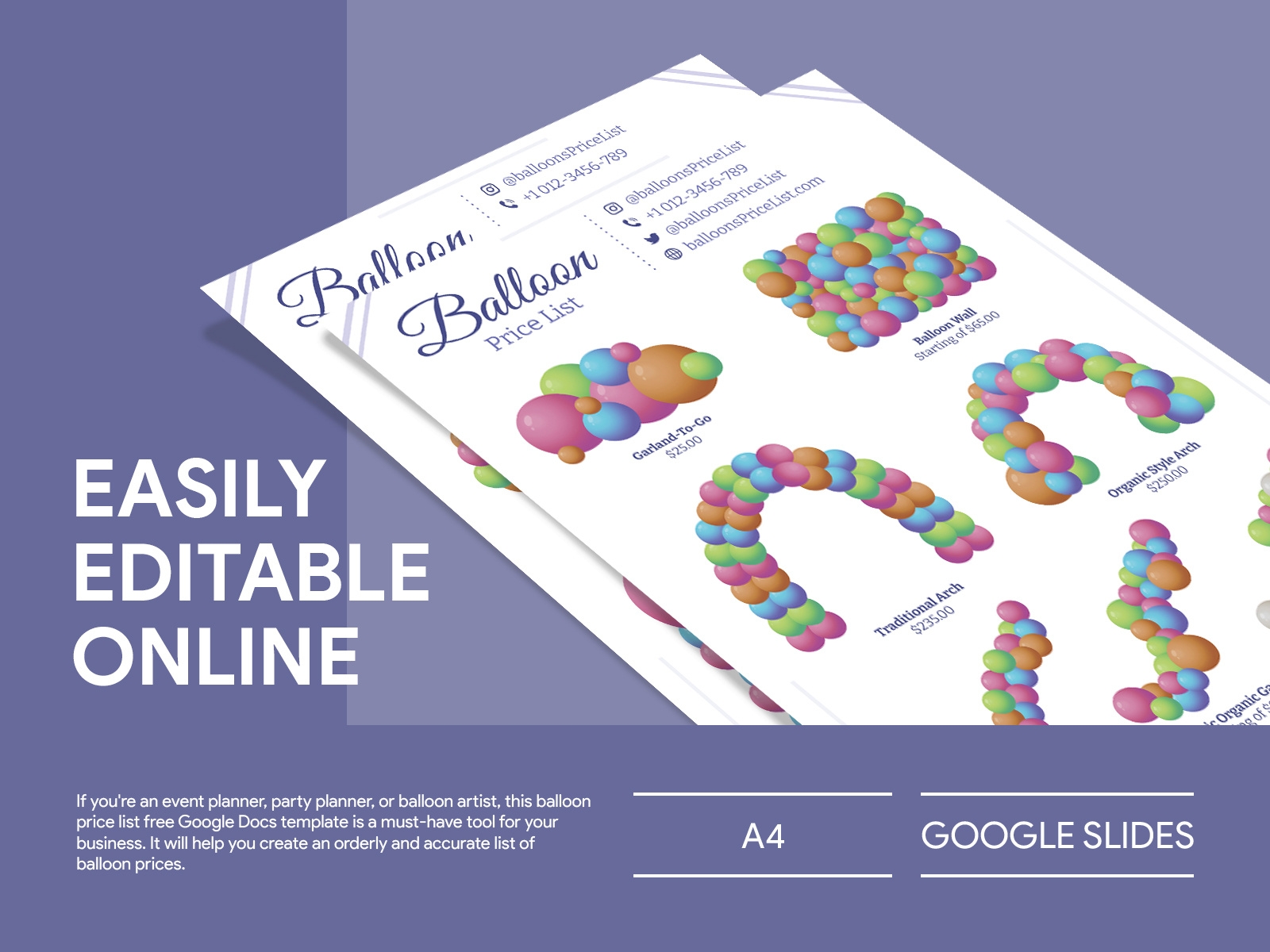 Balloon Price List Template