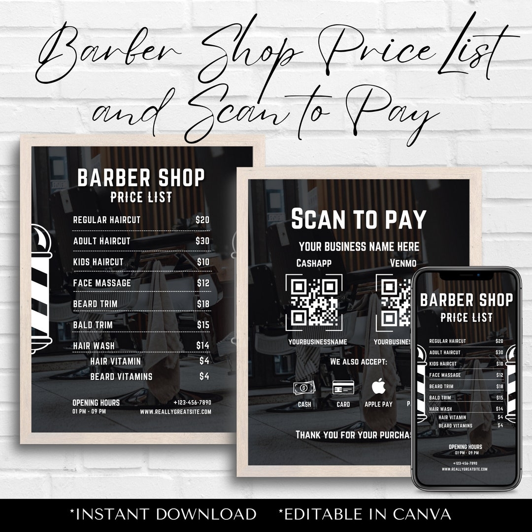 Barber Shop Price List Template Editable Barber Menu Flyer Barbershop Branding Brochure Digital Template For Pricing U0026 Services Etsy