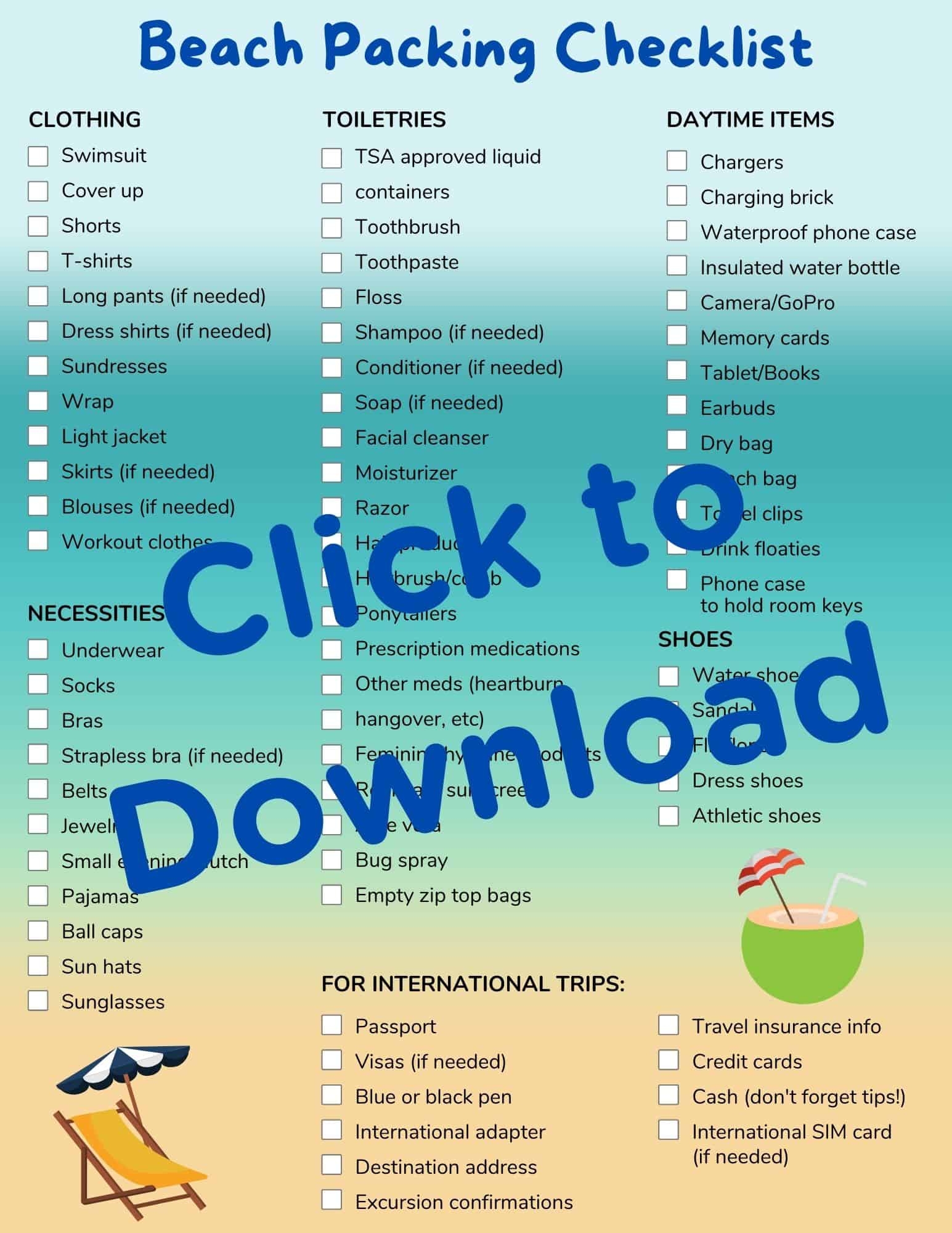 Free Printable Travel Packing Checklist