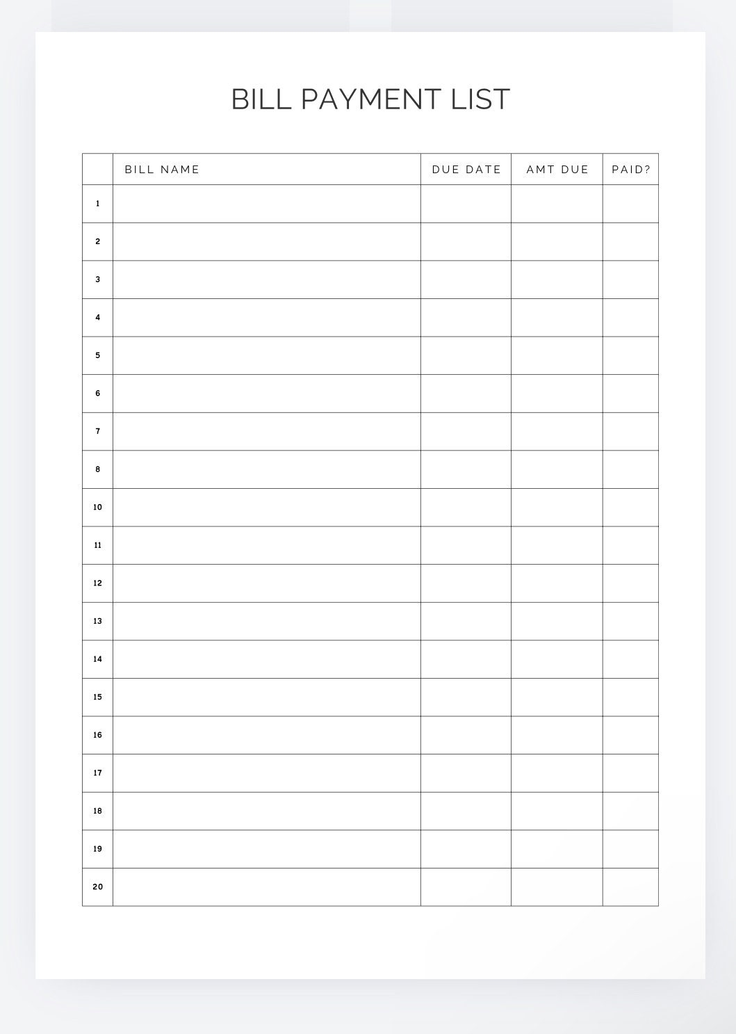 Bills Payment List bill Payment Tracker bill Tracker bill Payment 