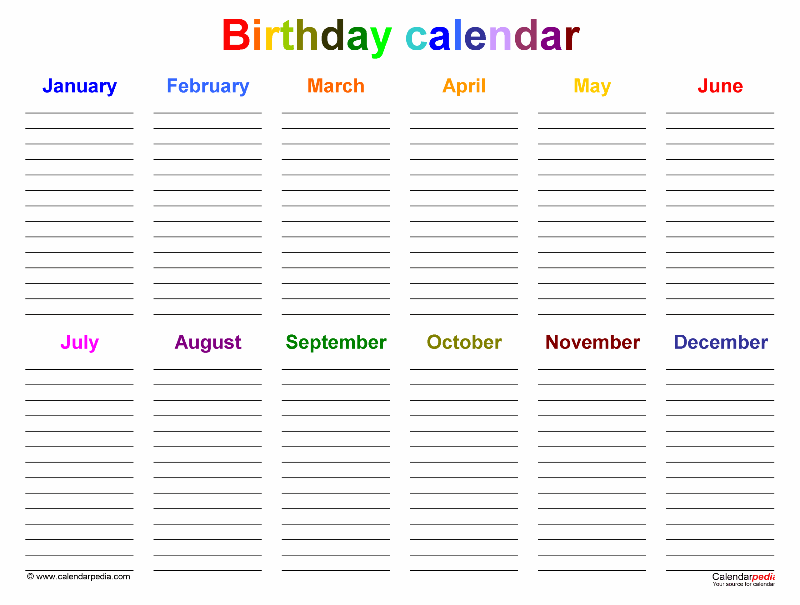 Birthday Calendars Free Printable PDF Templates