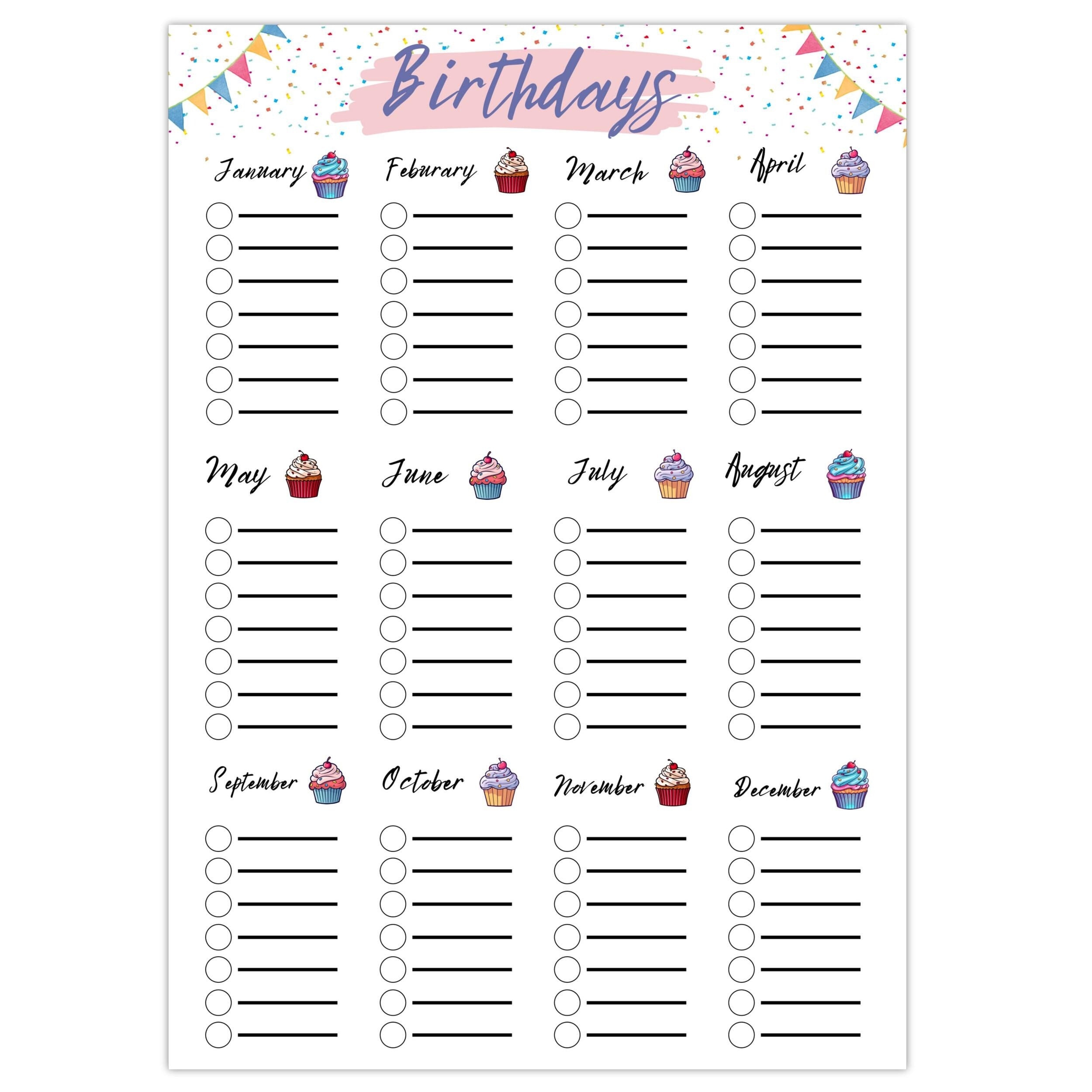 Birthday List PDF Birthday Calendar Printable Birthday Tracker Birthday List Birthday Organizer Birthday Calendar Birthday Reminder Etsy