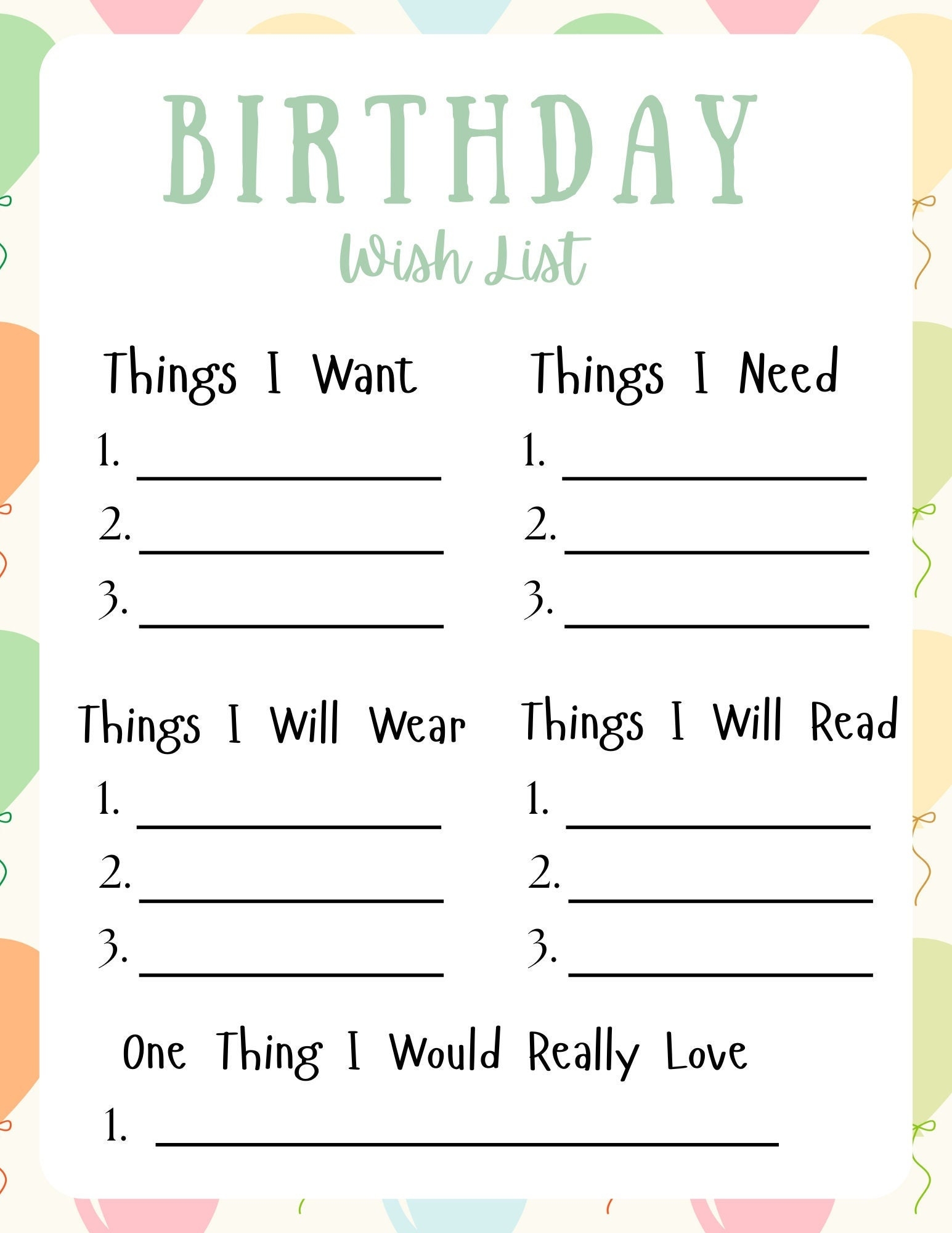 Birthday Wishlist Template 4 Different Templates To Make Your Own Birthday Wishlist Etsy