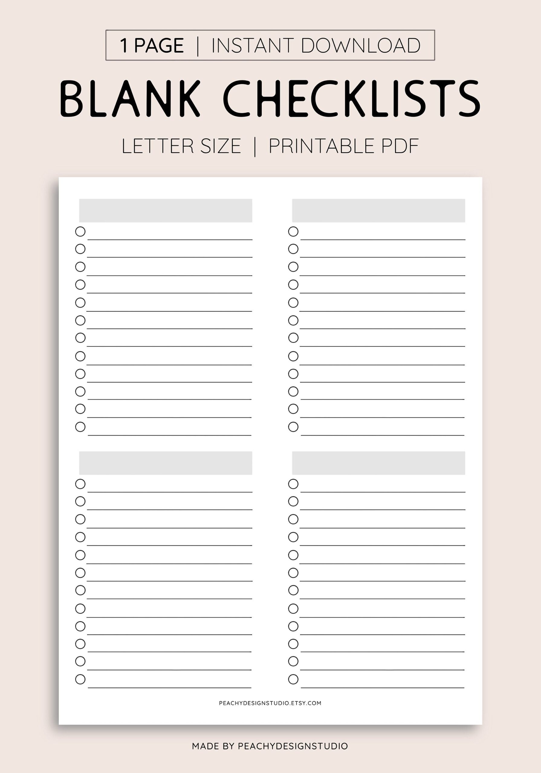 Free Printable Blank Checklist Template